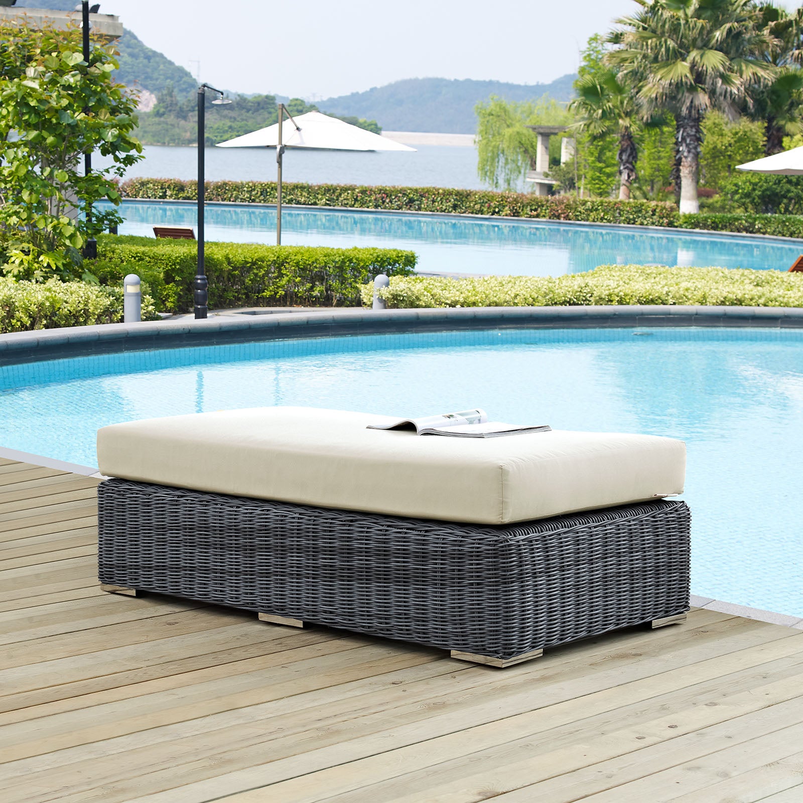 Stylish and Durable Summon Outdoor Patio Rectangle Ottoman Crafted with Premium Sunbrella® Fabric for All-Weather Comfort