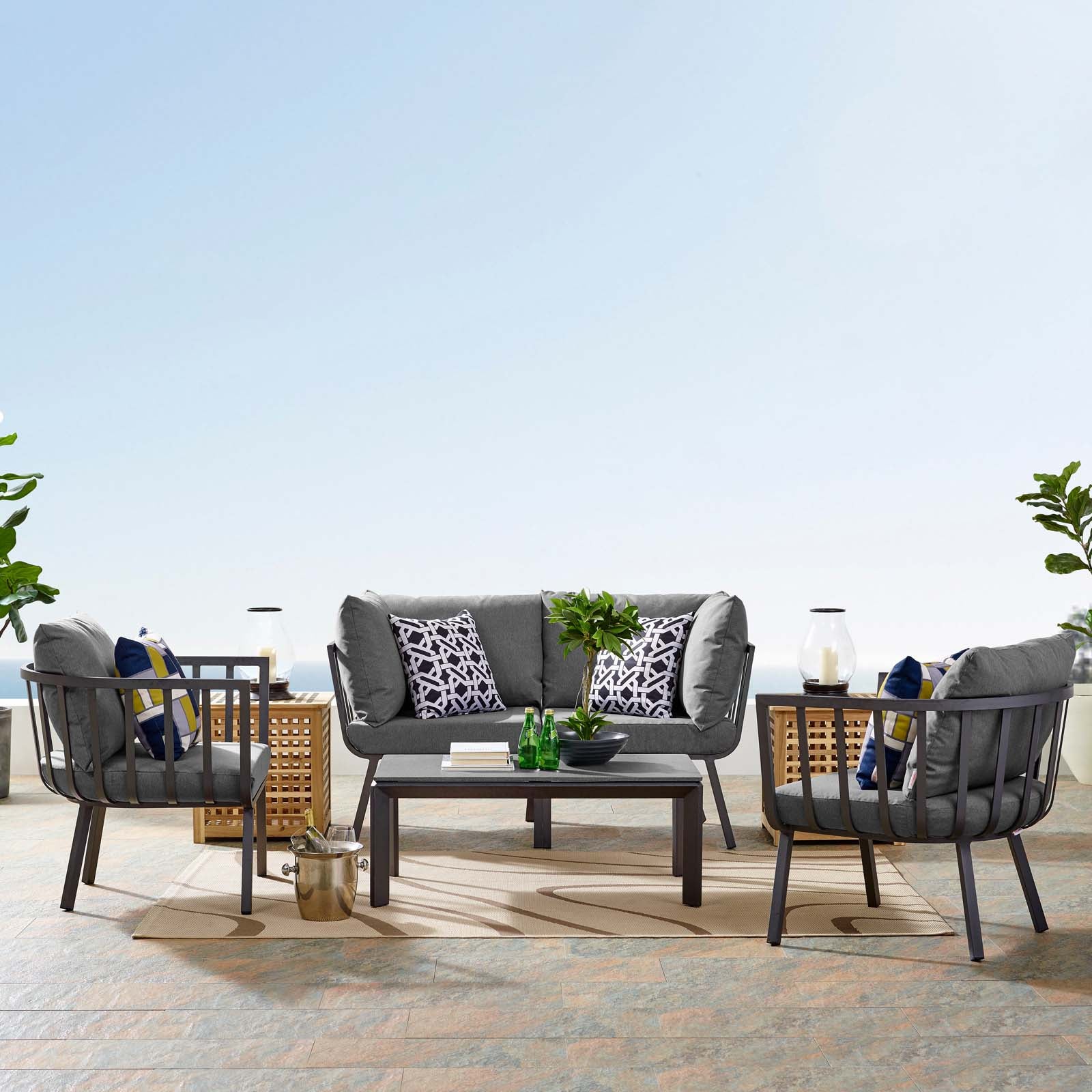 Stylish Riverside 5 Piece Outdoor Patio Aluminum Loveseat Set with Comfortable Plush Cushions for Memorable Gatherings