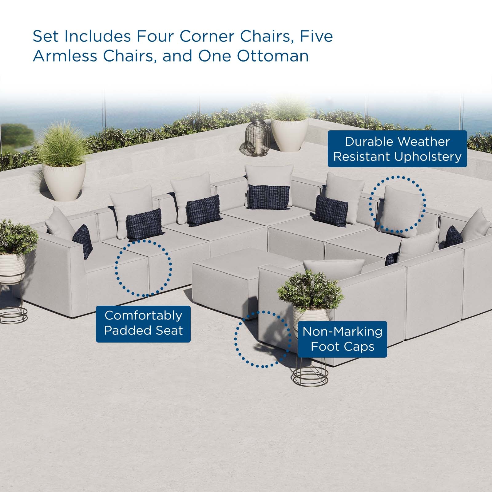 Saybrook Modern All-Weather 10-Piece Outdoor Sectional Sofa Set for a Relaxing Patio Retreat