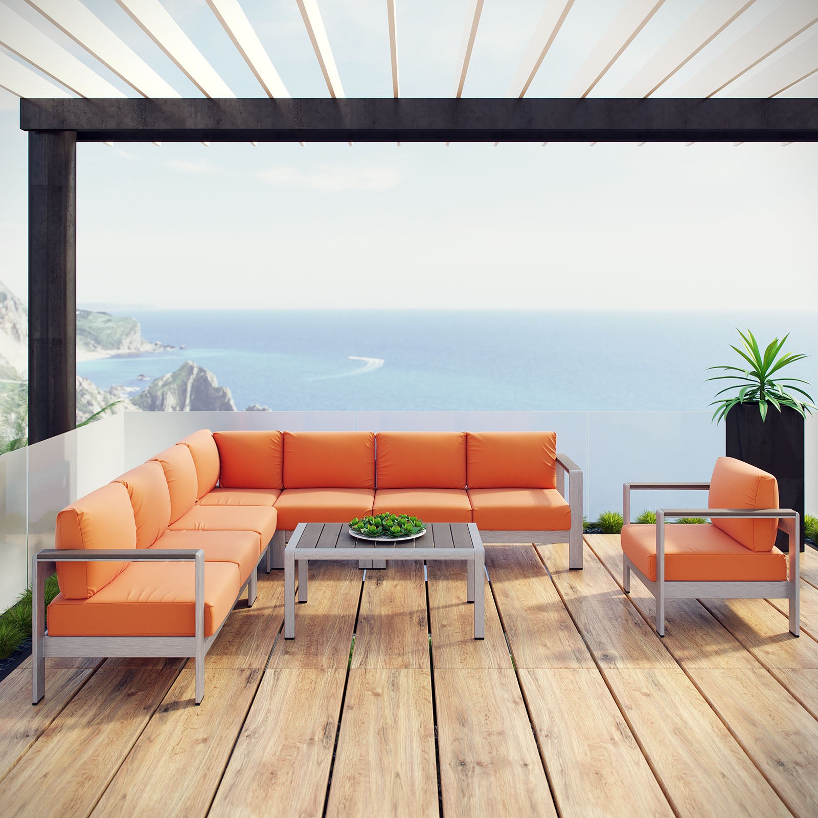 Stylish and Comfortable 7 - Piece Outdoor Patio Sectional Sofa Set with All - Weather Resistant Cushions for Relaxing Outdoor Living