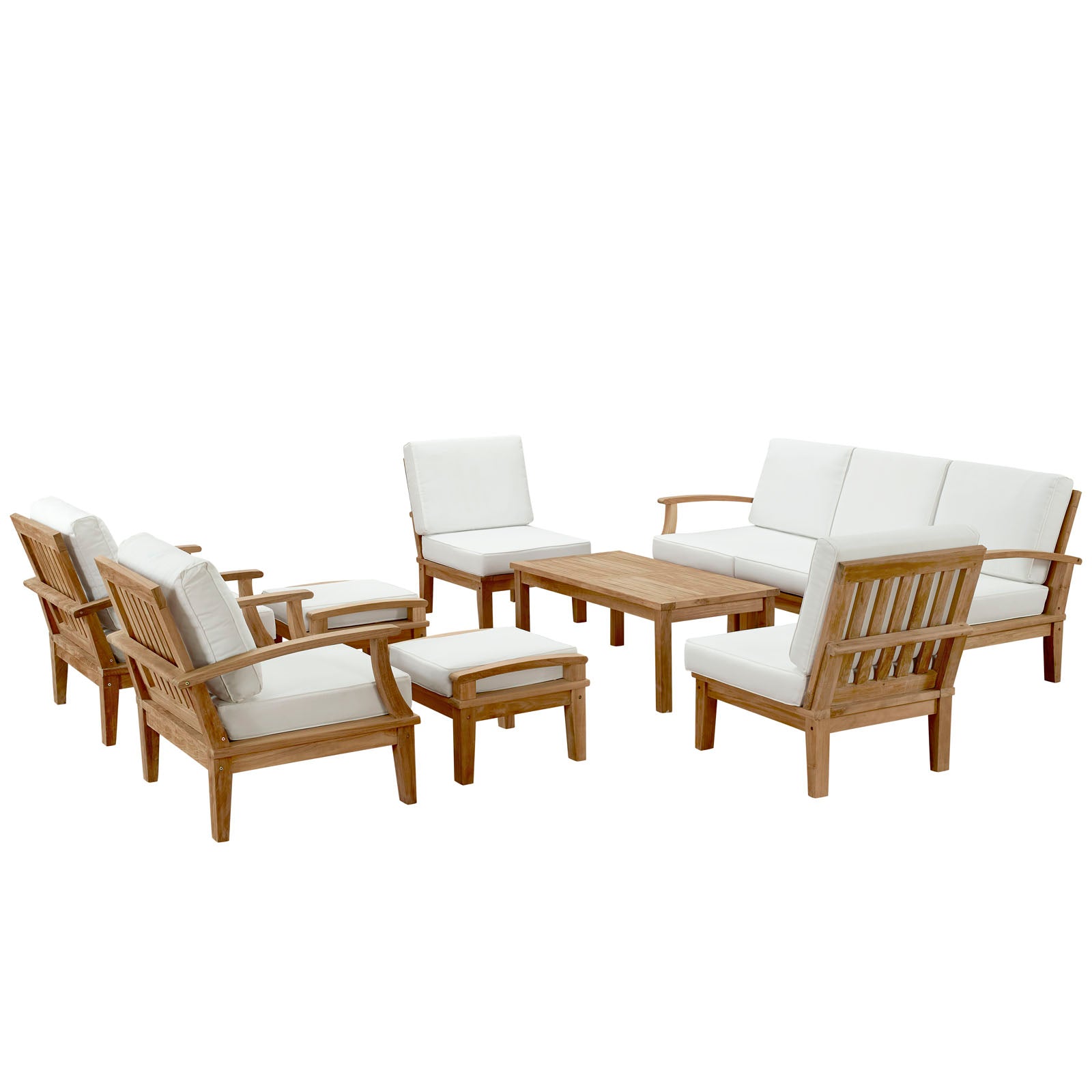 EEI-1480 Marina 10-Piece Premium Teak Outdoor Patio Furniture Set with All-Weather-Resistant Cushions
