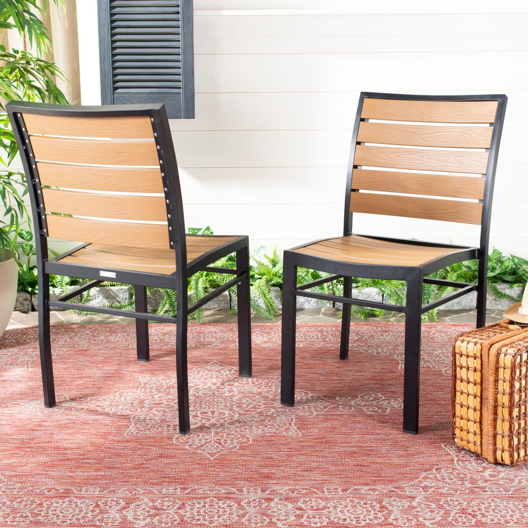Stylish Modern Aluminium Koda Chair Set of 2 in Black and Brown for Indoor and Outdoor Living Spaces