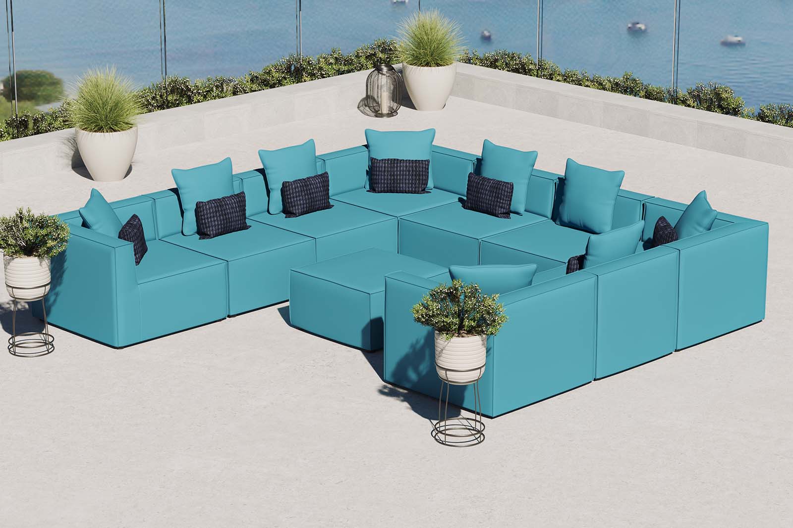 Saybrook Modern All-Weather 10-Piece Outdoor Sectional Sofa Set for a Relaxing Patio Retreat