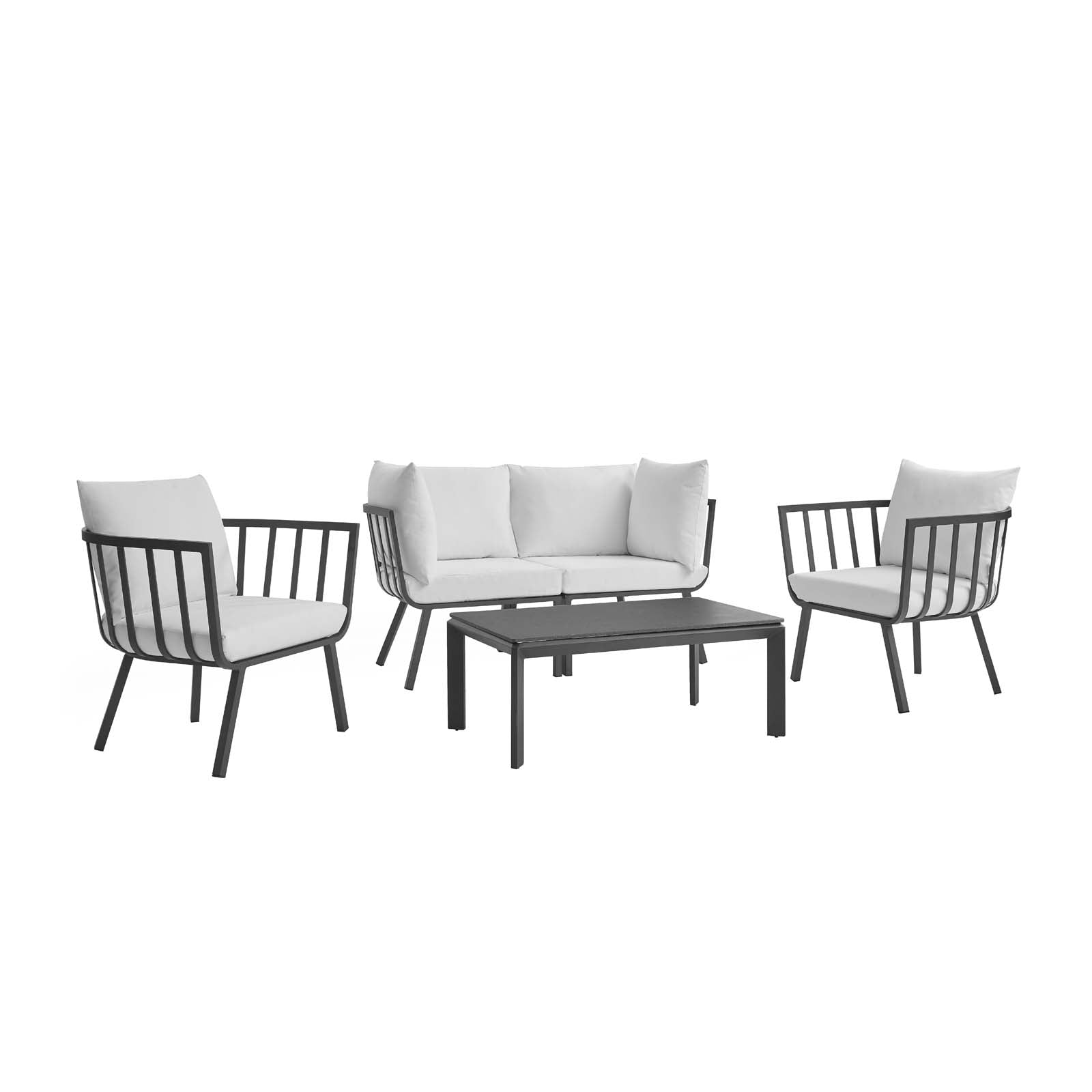 Stylish Riverside 5 Piece Outdoor Patio Aluminum Loveseat Set with Comfortable Plush Cushions for Memorable Gatherings