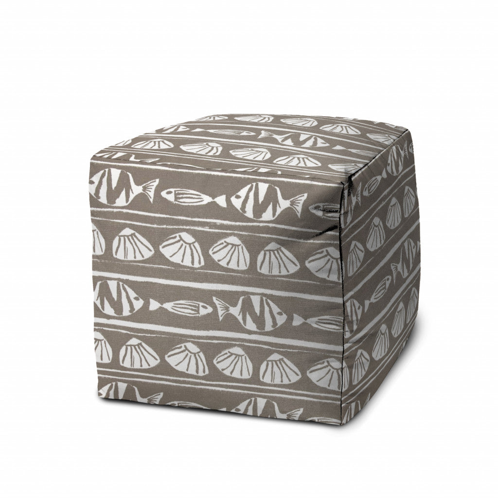17-Inch Taupe Polyester Cube-Style Pouf Ottoman - A Stylish and Functional Indoor/Outdoor Decorative Accent for Trendy Spaces