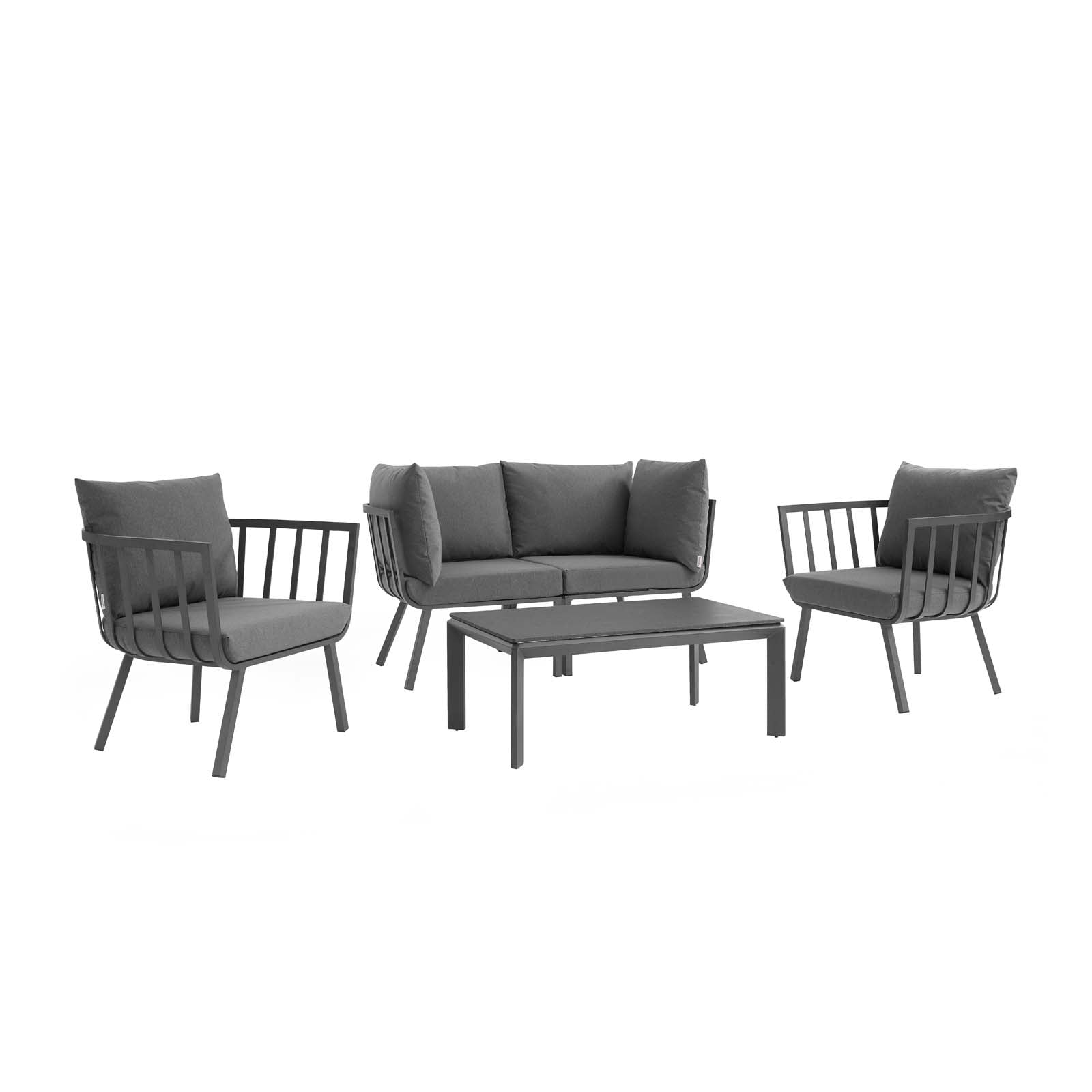 Riverside 5 Piece Outdoor Patio Aluminum Loveseat Set with Plush Cushions for Stylish Gatherings