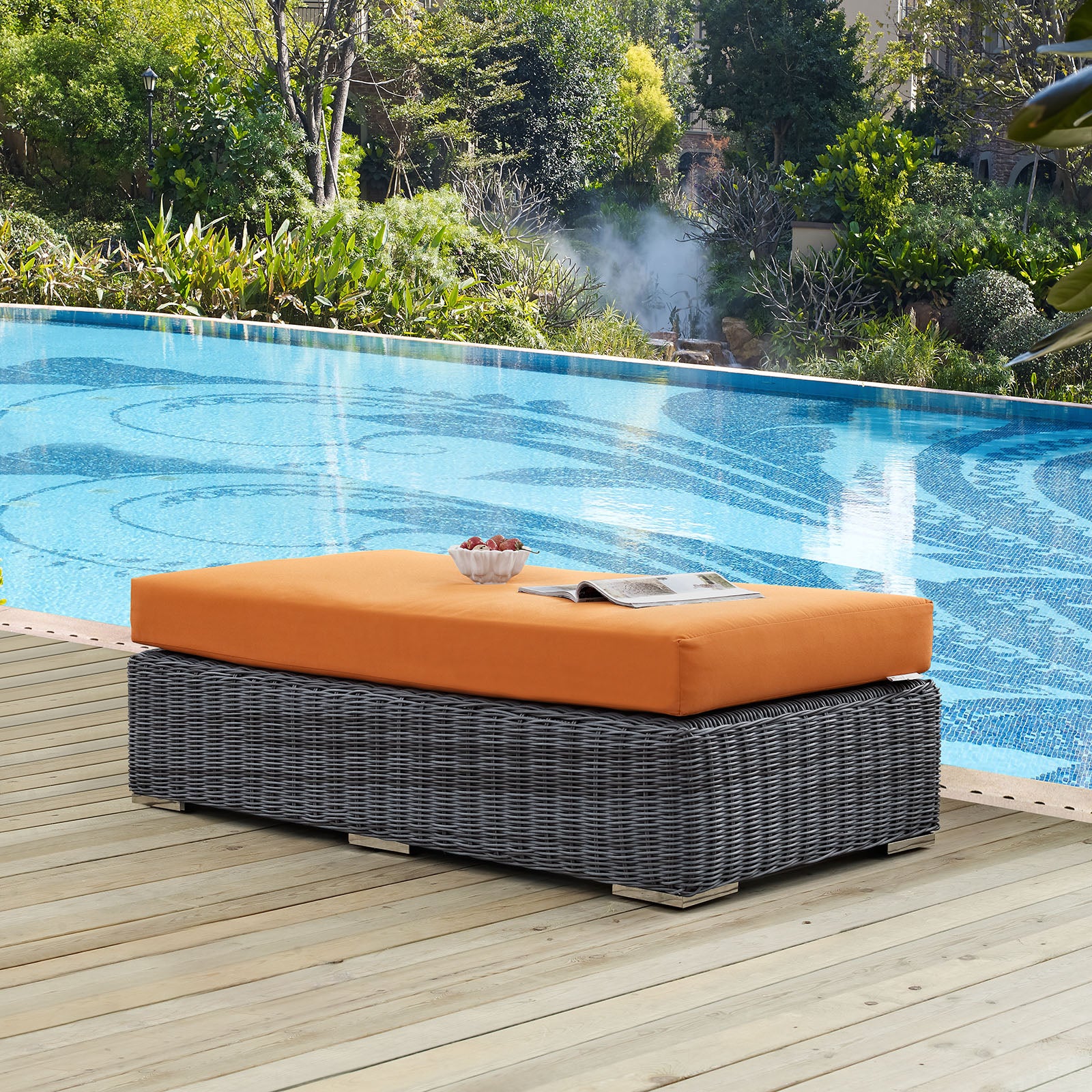 Stylish and Durable Summon Outdoor Patio Rectangle Ottoman Crafted with Premium Sunbrella® Fabric for All-Weather Comfort