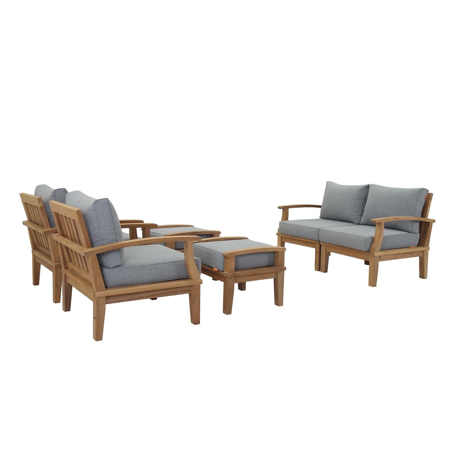 Marina 6-Piece Teak Outdoor Set with Water-Resistant Cushions and Modern Design