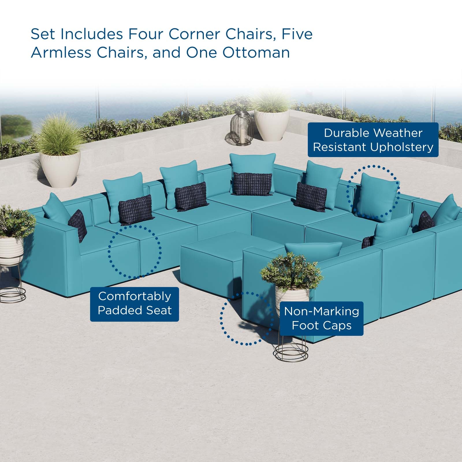 Saybrook Modern All-Weather 10-Piece Outdoor Sectional Sofa Set for a Relaxing Patio Retreat