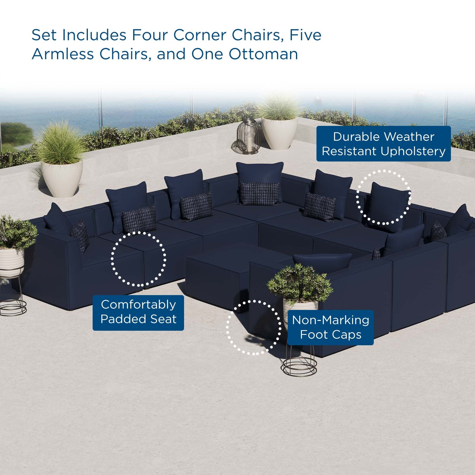 Saybrook Modern All-Weather 10-Piece Outdoor Sectional Sofa Set for a Relaxing Patio Retreat
