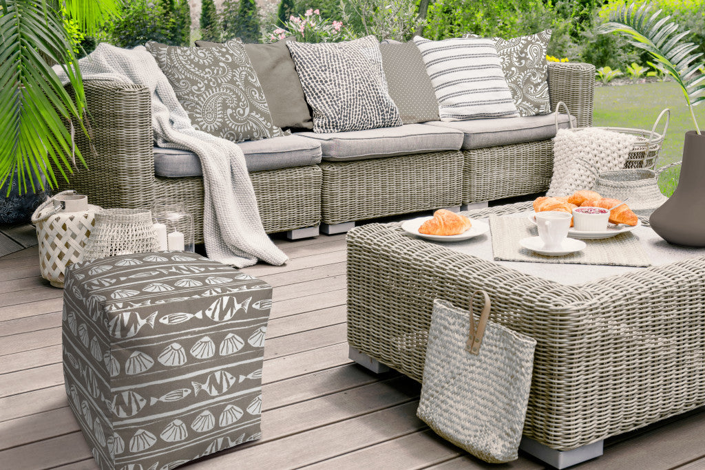 17-Inch Taupe Polyester Cube-Style Pouf Ottoman - A Stylish and Functional Indoor/Outdoor Decorative Accent for Trendy Spaces