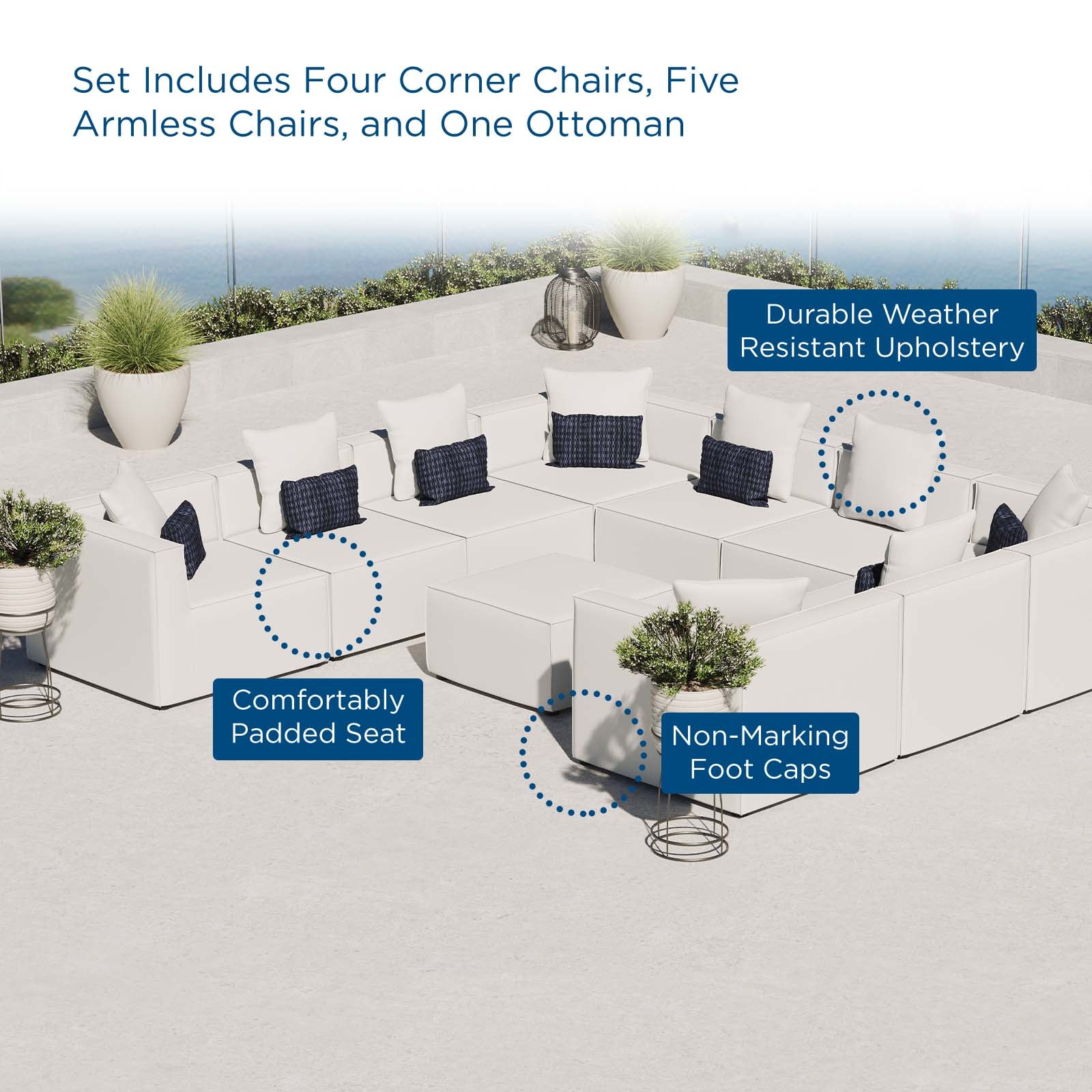 Saybrook Modern All-Weather 10-Piece Outdoor Sectional Sofa Set for a Relaxing Patio Retreat