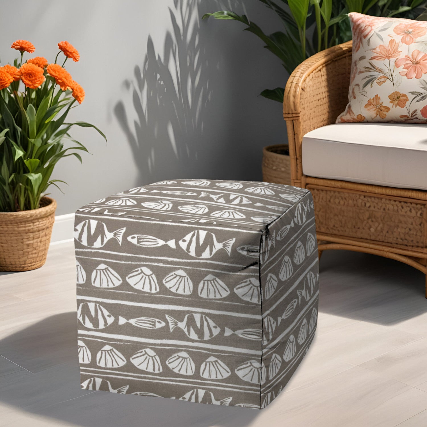 17 Taupe Polyester Cube Pouf Ottoman - Chic Indoor/Outdoor Accent for Stylish Spaces