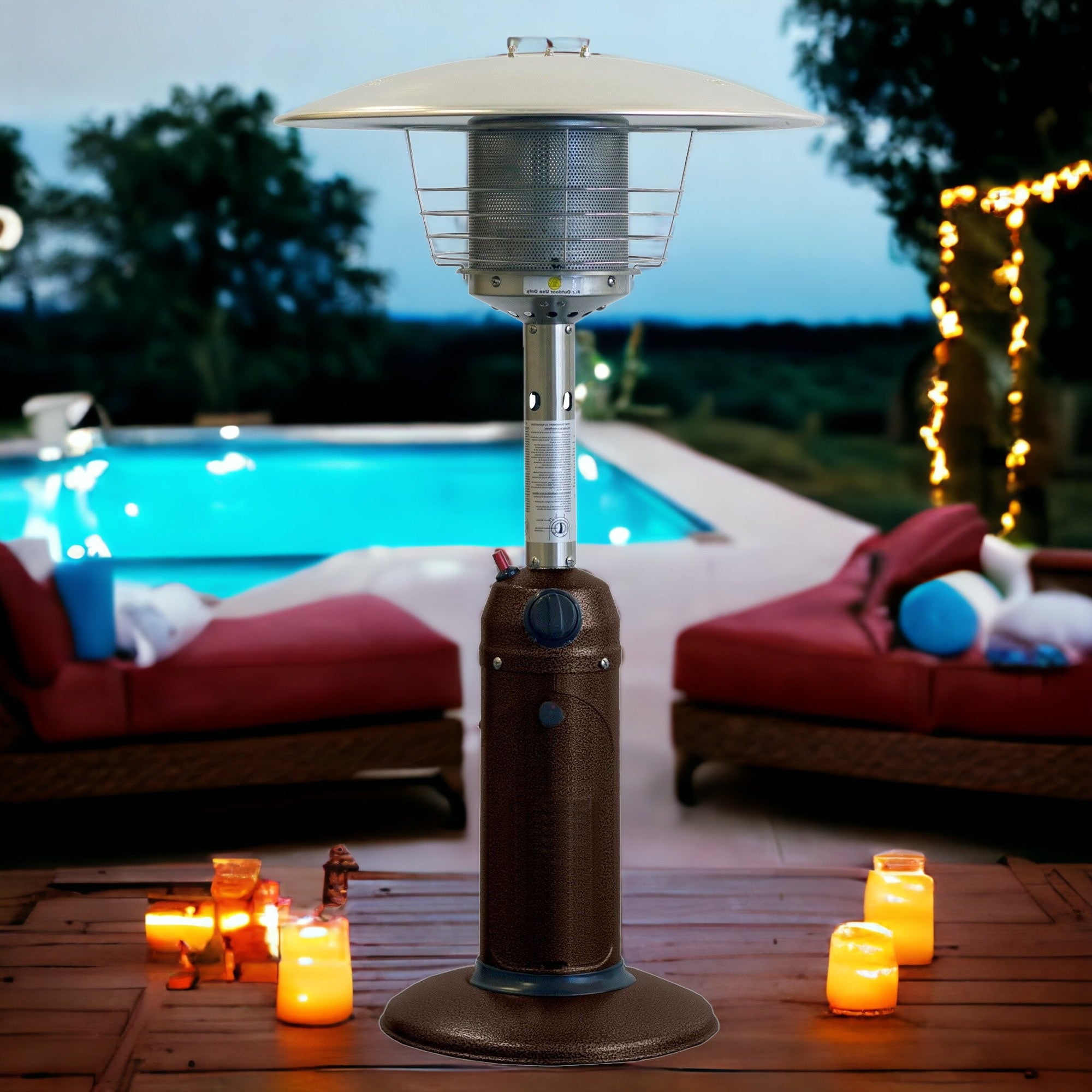 11000 BTU Portable Bronze Steel Propane Tabletop Patio Heater - Safe & Cozy Outdoor Warmth