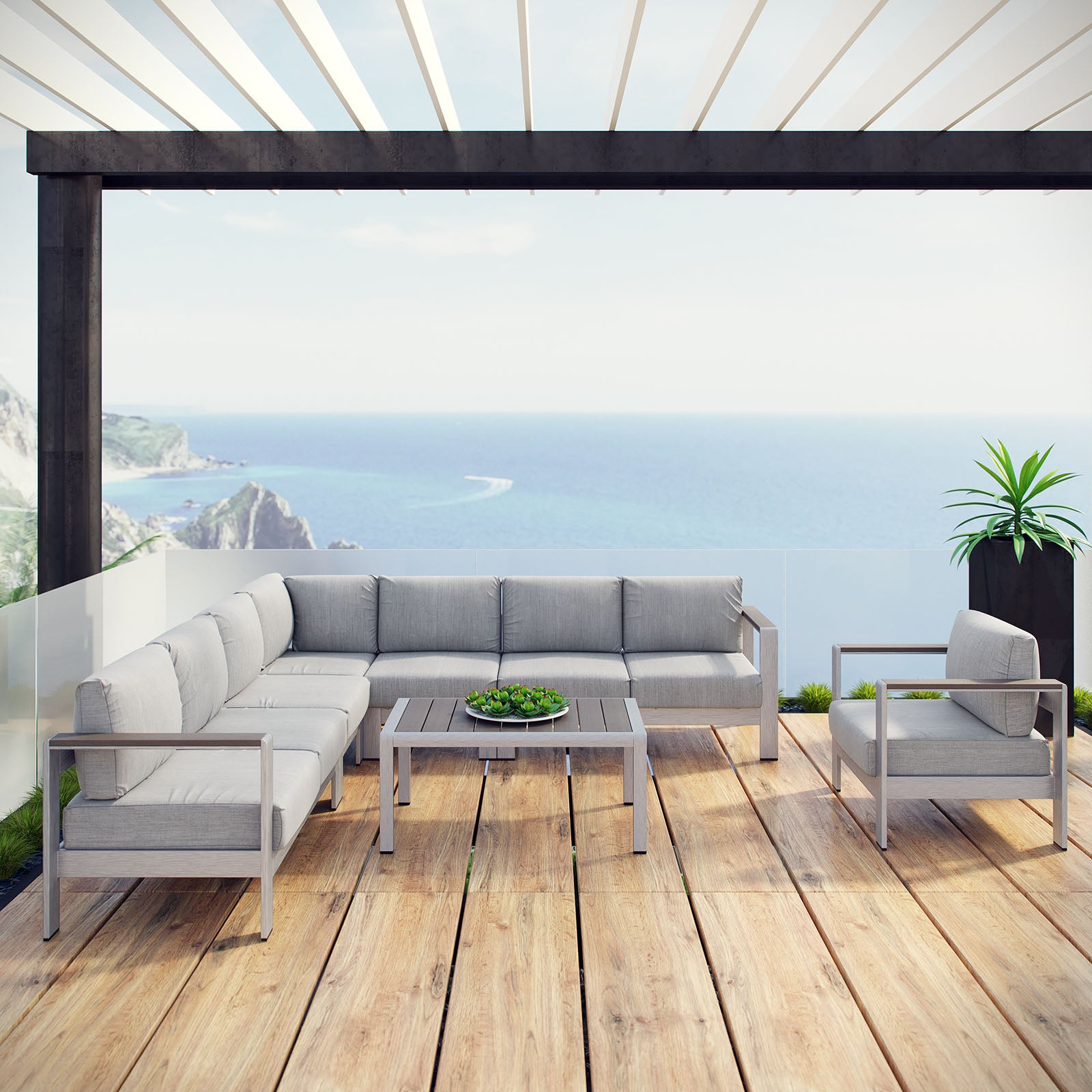 Stylish and Comfortable 7 - Piece Outdoor Patio Sectional Sofa Set with All - Weather Resistant Cushions for Relaxing Outdoor Living