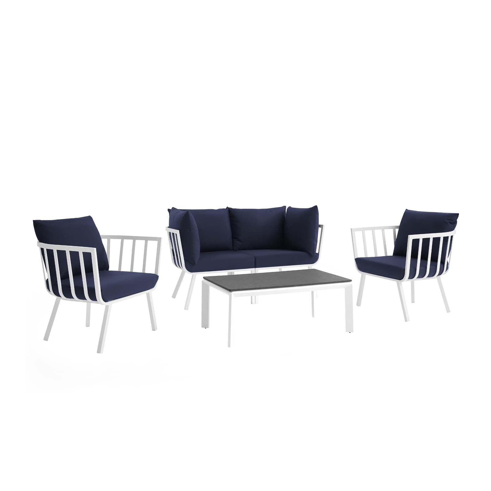 Stylish Riverside 5 Piece Outdoor Patio Aluminum Loveseat Set with Comfortable Plush Cushions for Memorable Gatherings