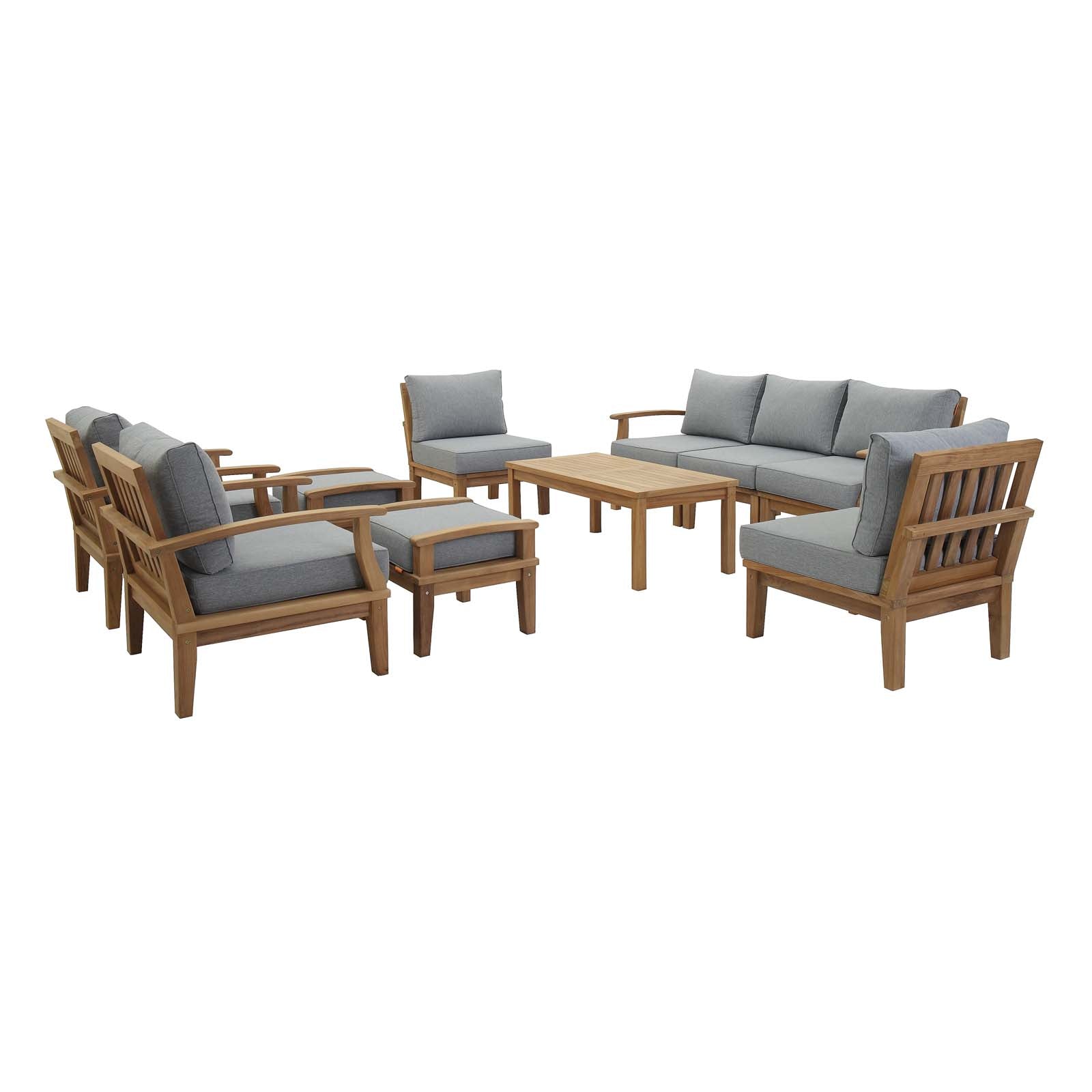 EEI-1480 Marina 10-Piece Deluxe Teak Outdoor Patio Set with Weather-Resistant Cushions