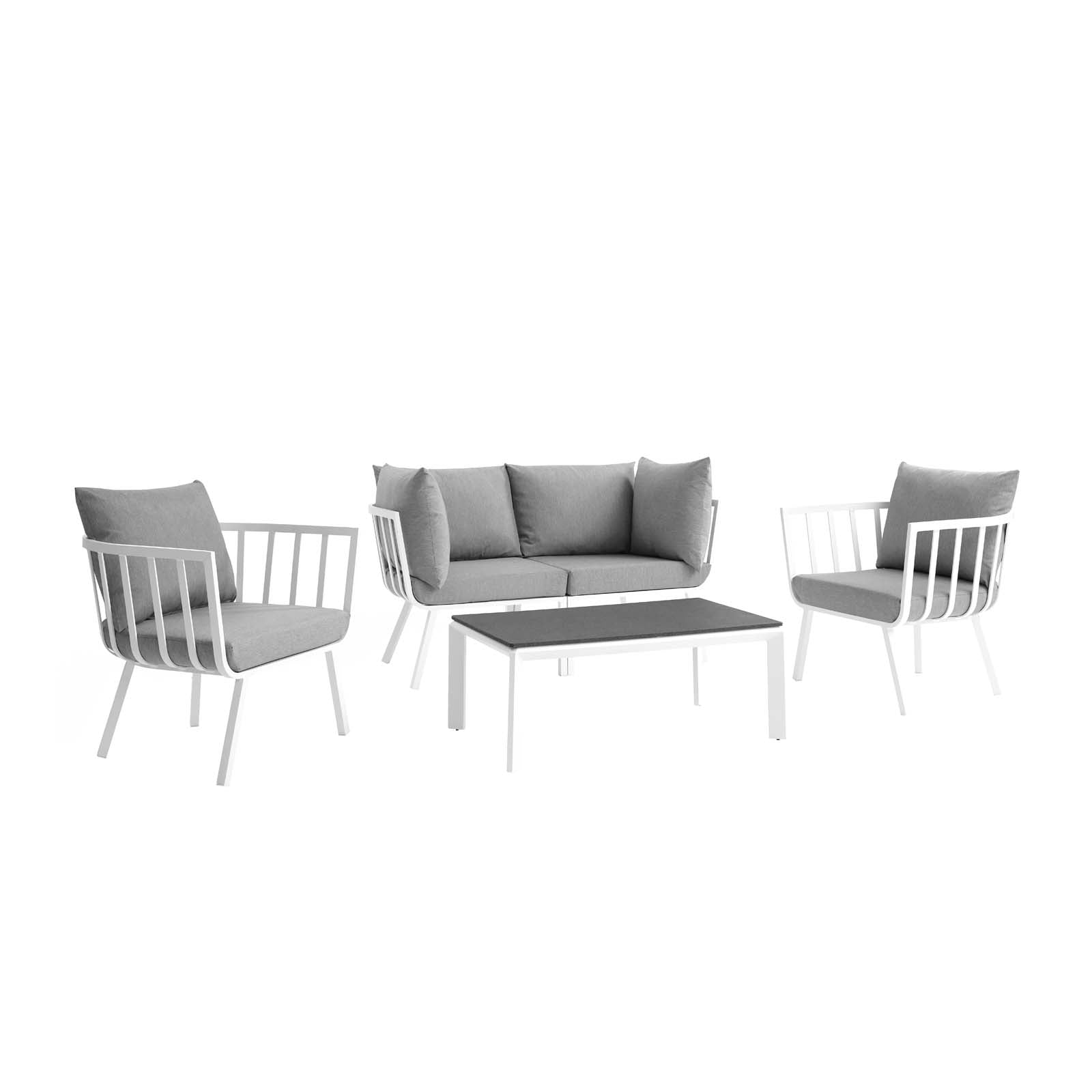 Stylish Riverside 5 Piece Outdoor Patio Aluminum Loveseat Set with Comfortable Plush Cushions for Memorable Gatherings