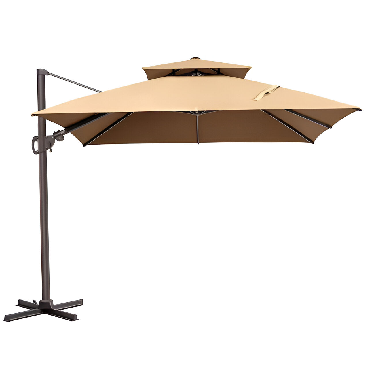 10-Foot Tan Polyester Square Tilt Cantilever Outdoor Patio Umbrella with Stand for Elegant Shade and Stylish Outdoor Decor