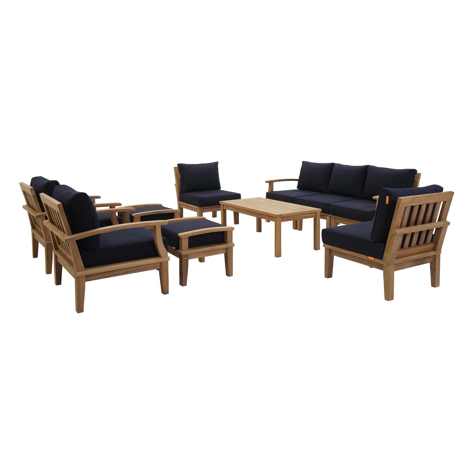 EEI-1480 Marina 10-Piece Premium Teak Outdoor Patio Furniture Set with All-Weather-Resistant Cushions