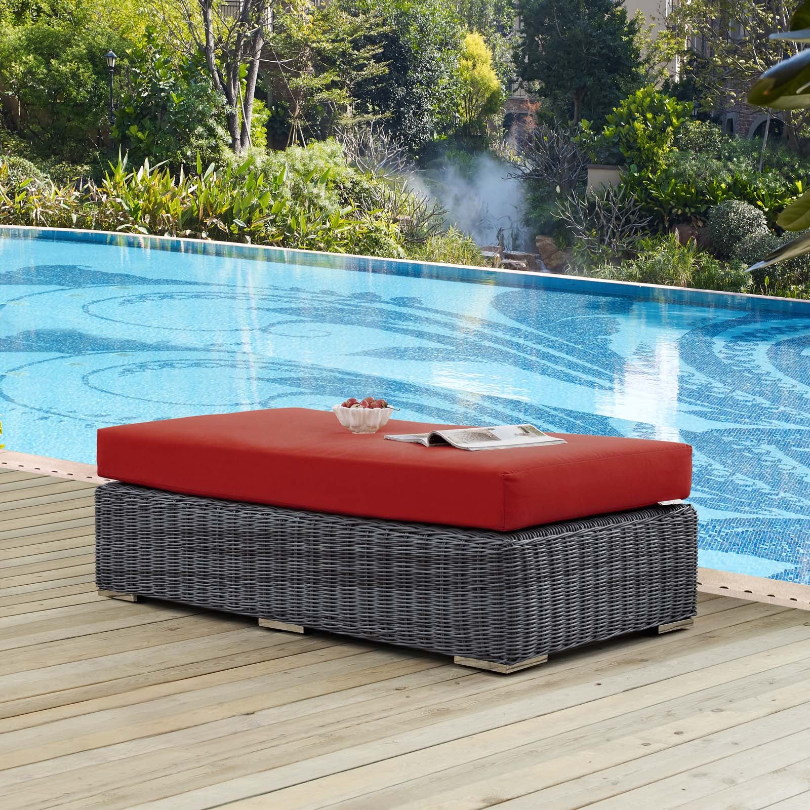 Stylish and Durable Summon Outdoor Patio Rectangle Ottoman Crafted with Premium Sunbrella® Fabric for All-Weather Comfort