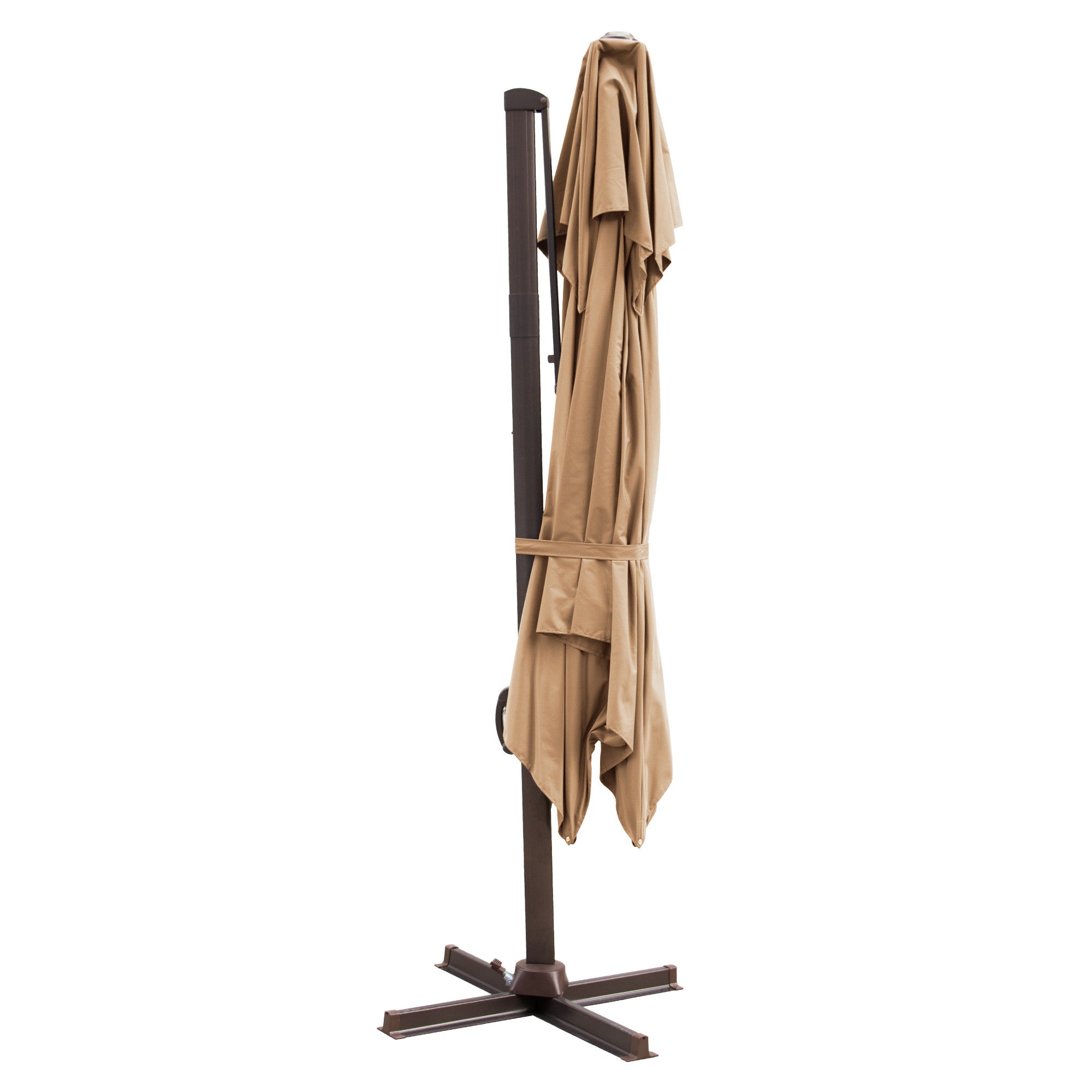 10-Foot Tan Polyester Square Tilt Cantilever Outdoor Patio Umbrella with Stand for Elegant Shade and Stylish Outdoor Decor