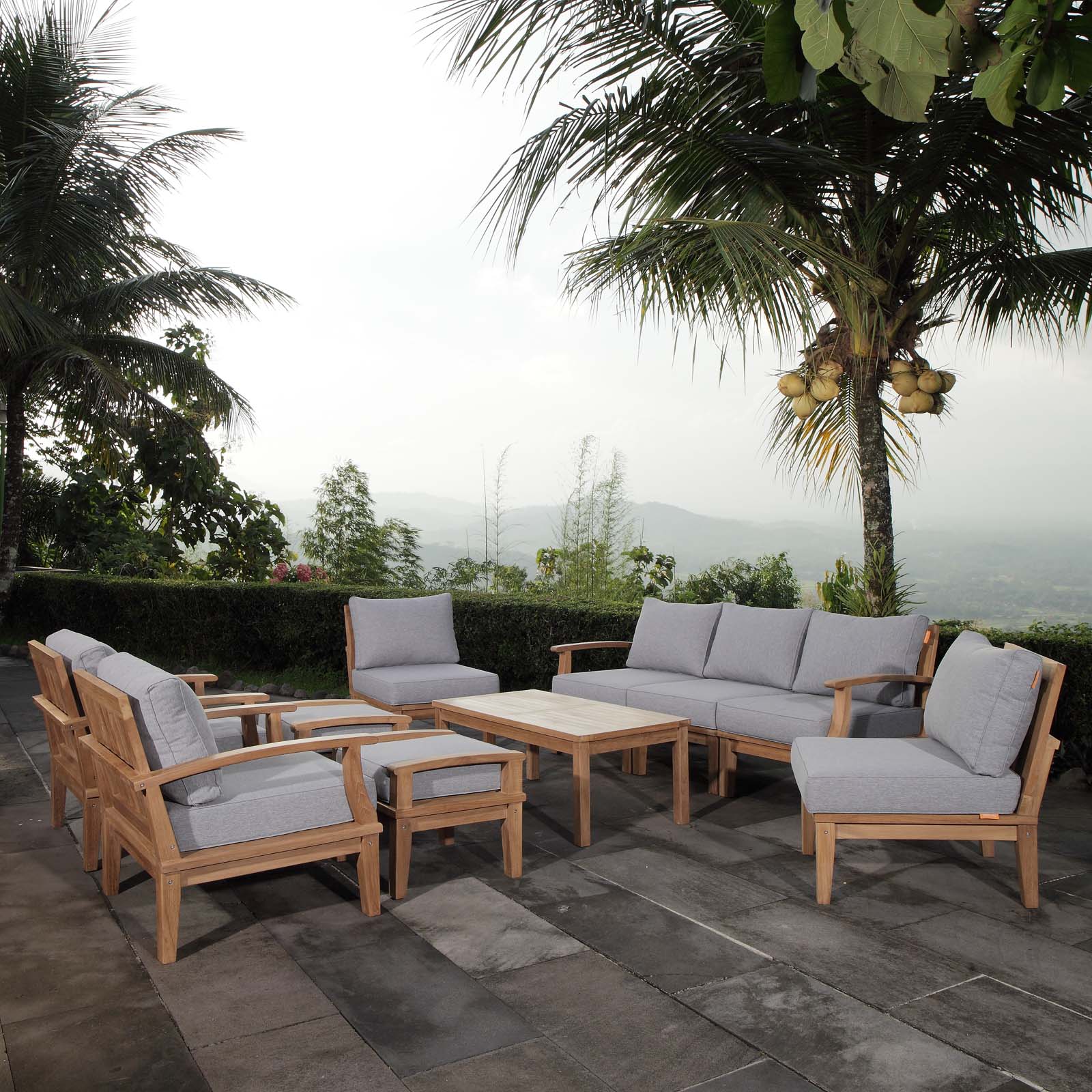 EEI-1480 Marina 10-Piece Premium Teak Outdoor Patio Furniture Set with All-Weather-Resistant Cushions