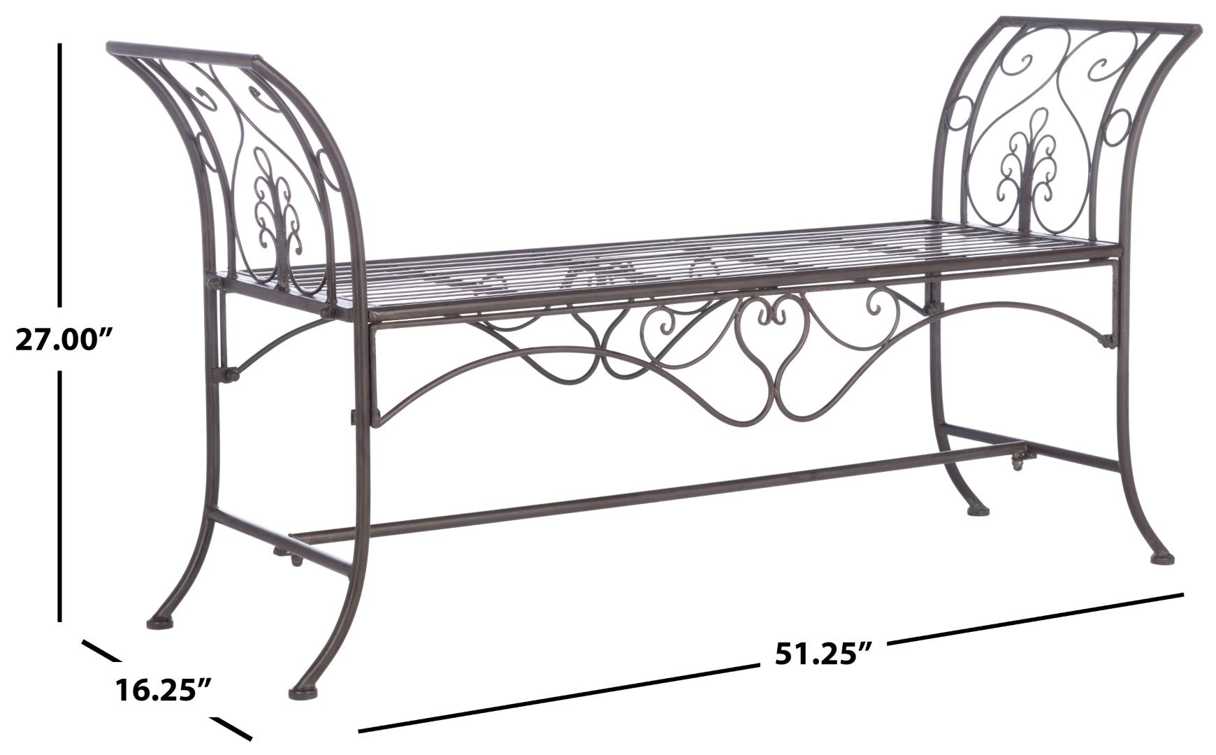 Adina Wrought Iron Outdoor Garden Bench with Victorian Elegance and Intricate Scrolls