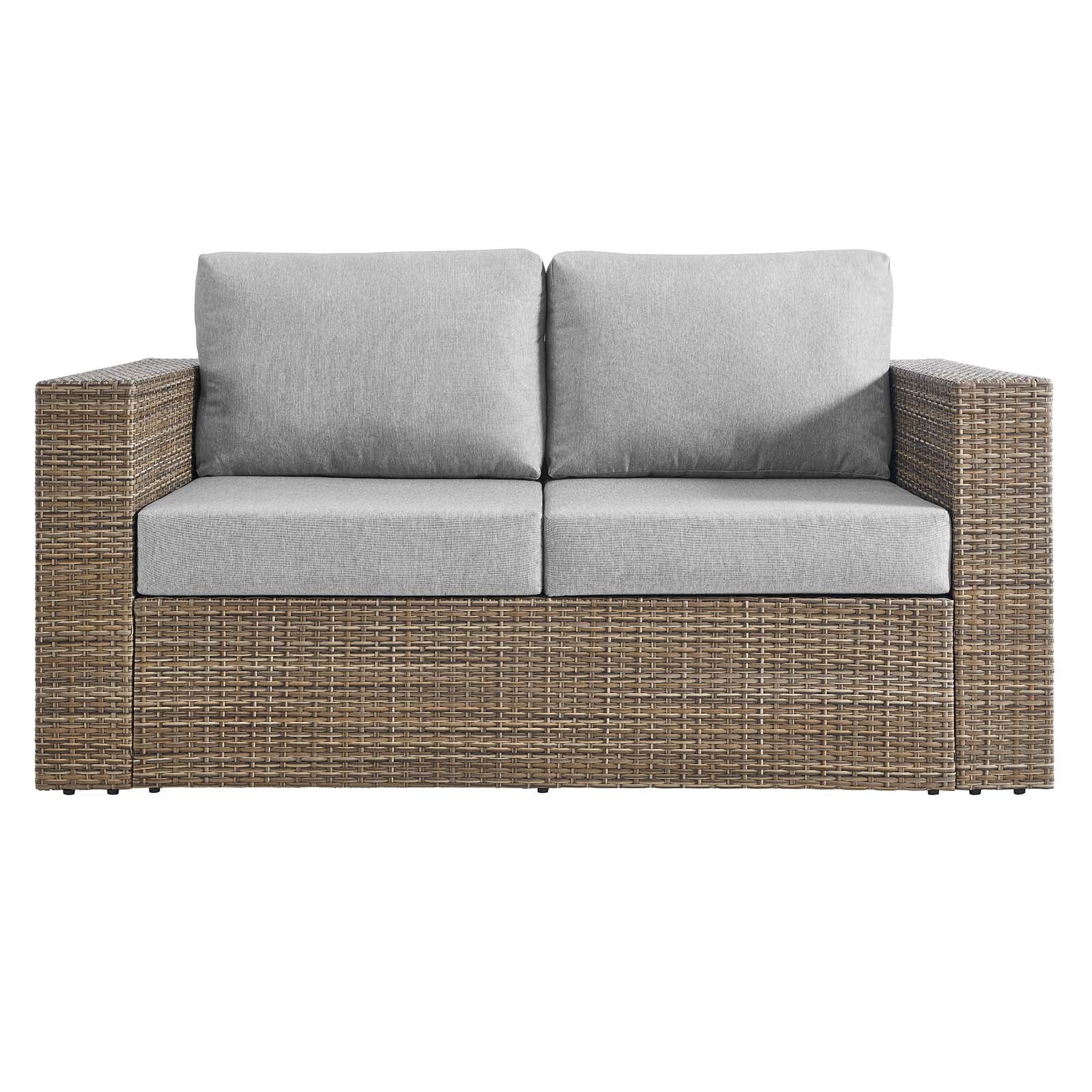Convene Outdoor Patio 4-Piece Furniture Set - Elegant Synthetic Rattan Weave Design, All-Weather Resistant Cushions and Tempered Glass Top Table for Outdoor Spaces