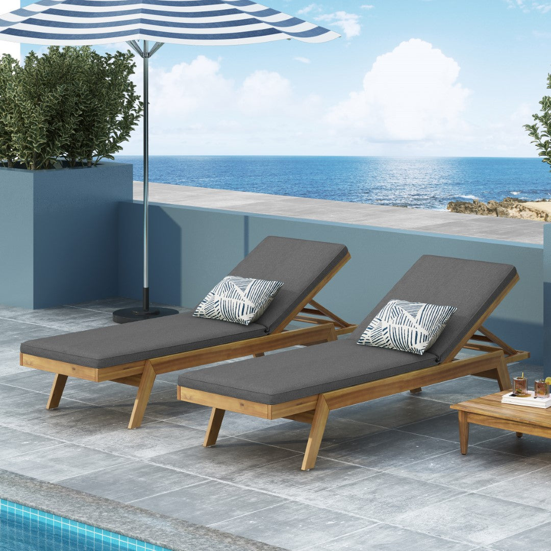 Christopher Knight Home® Caily Outdoor Acacia Wood Chaise Lounge with Water Resistant Cushions (Set of 2)