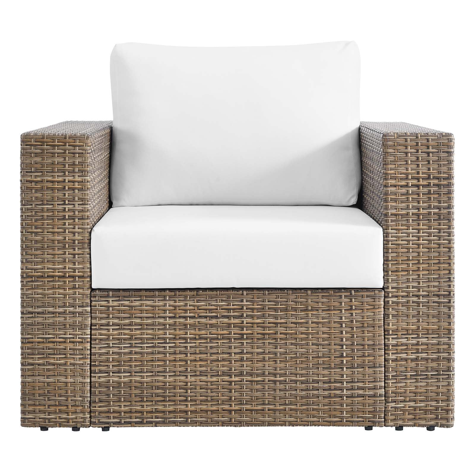 Convene Outdoor Patio 4-Piece Furniture Set - Elegant Synthetic Rattan Weave Design, All-Weather Resistant Cushions and Tempered Glass Top Table for Outdoor Spaces