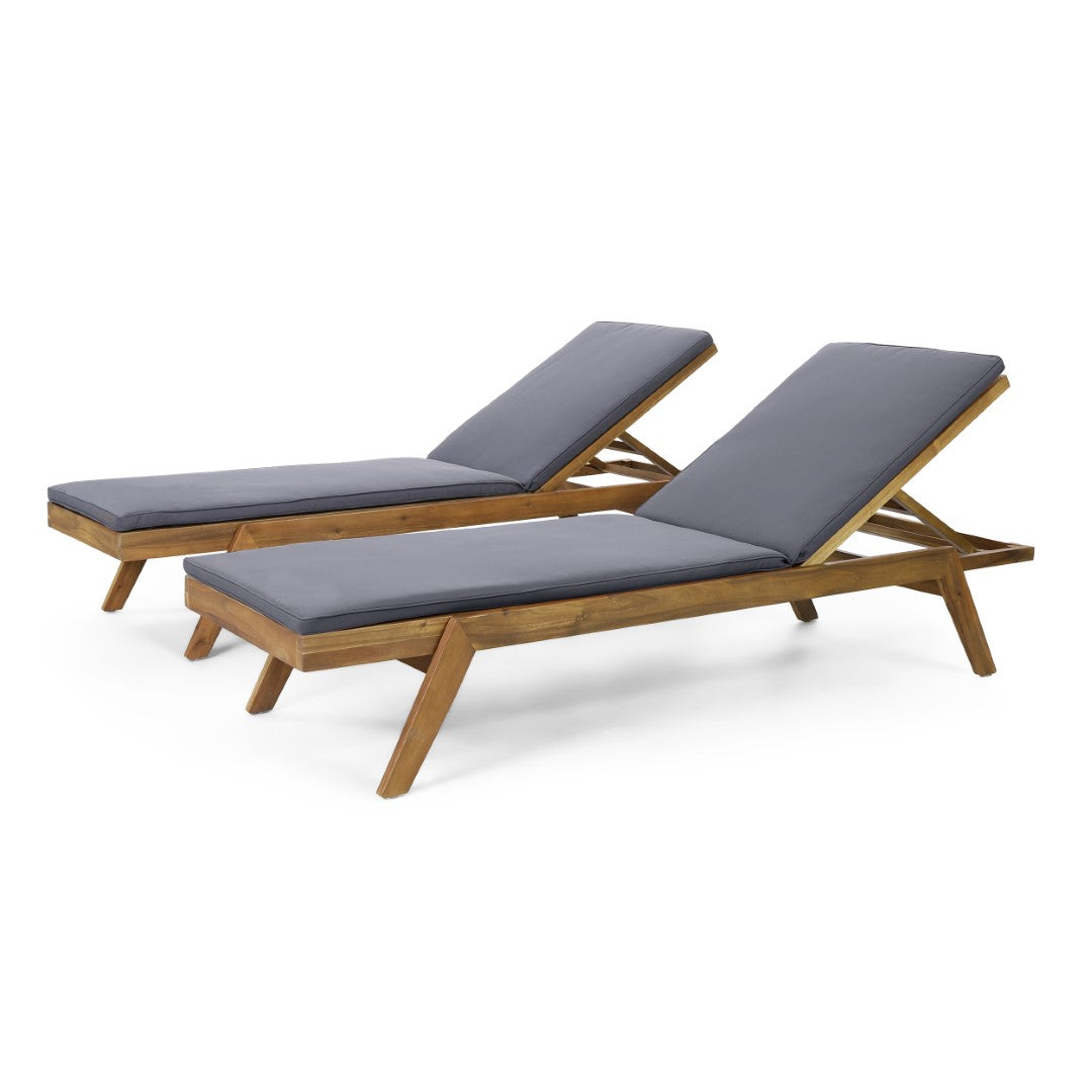Christopher Knight Home® Caily 2-Piece Outdoor Acacia Wood Chaise Lounges with Waterproof Cushions