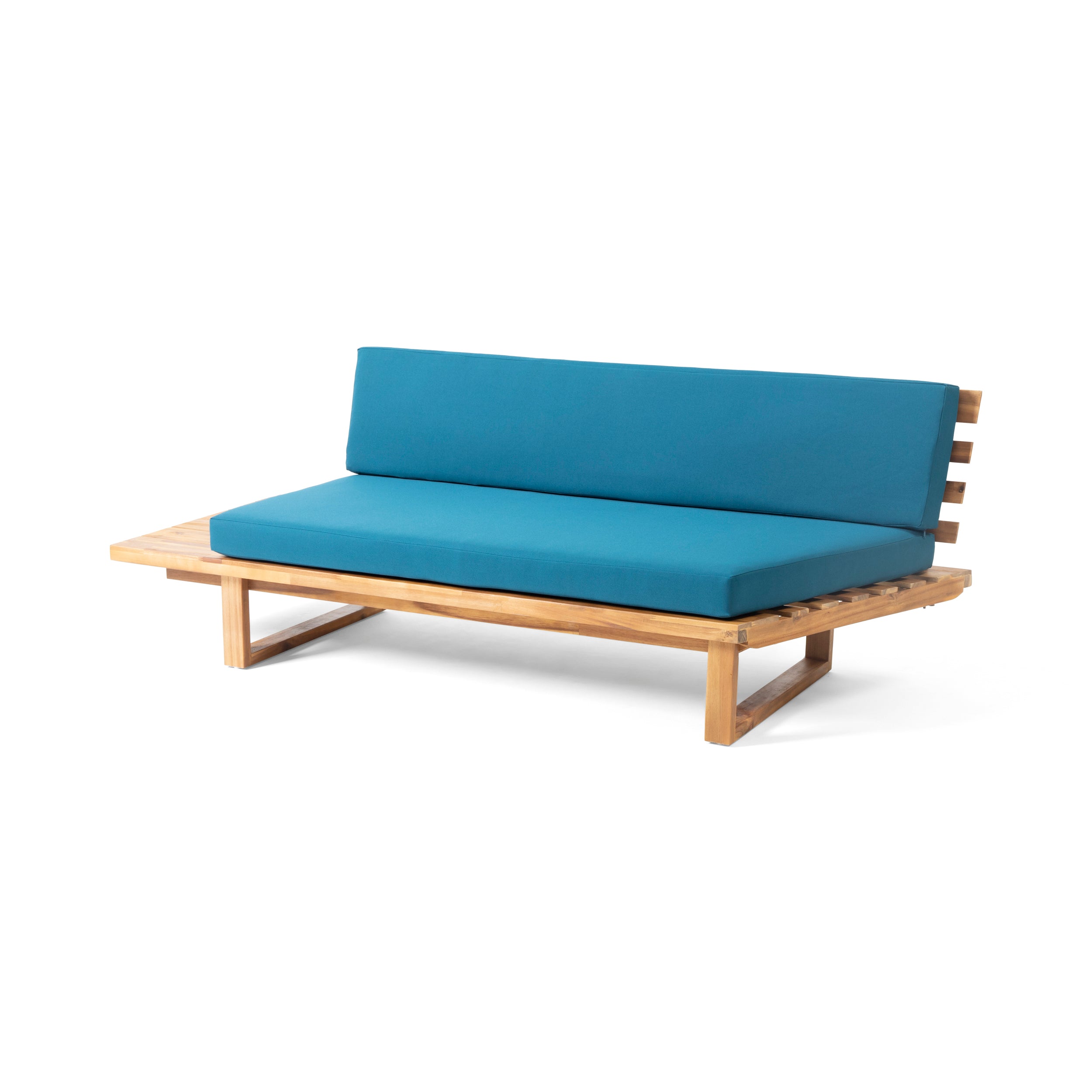 Christopher Knight Home® Mirabelle Two - Person Teal Outdoor Sofa with Acacia Wood Frame and Water - Resistant Cushions