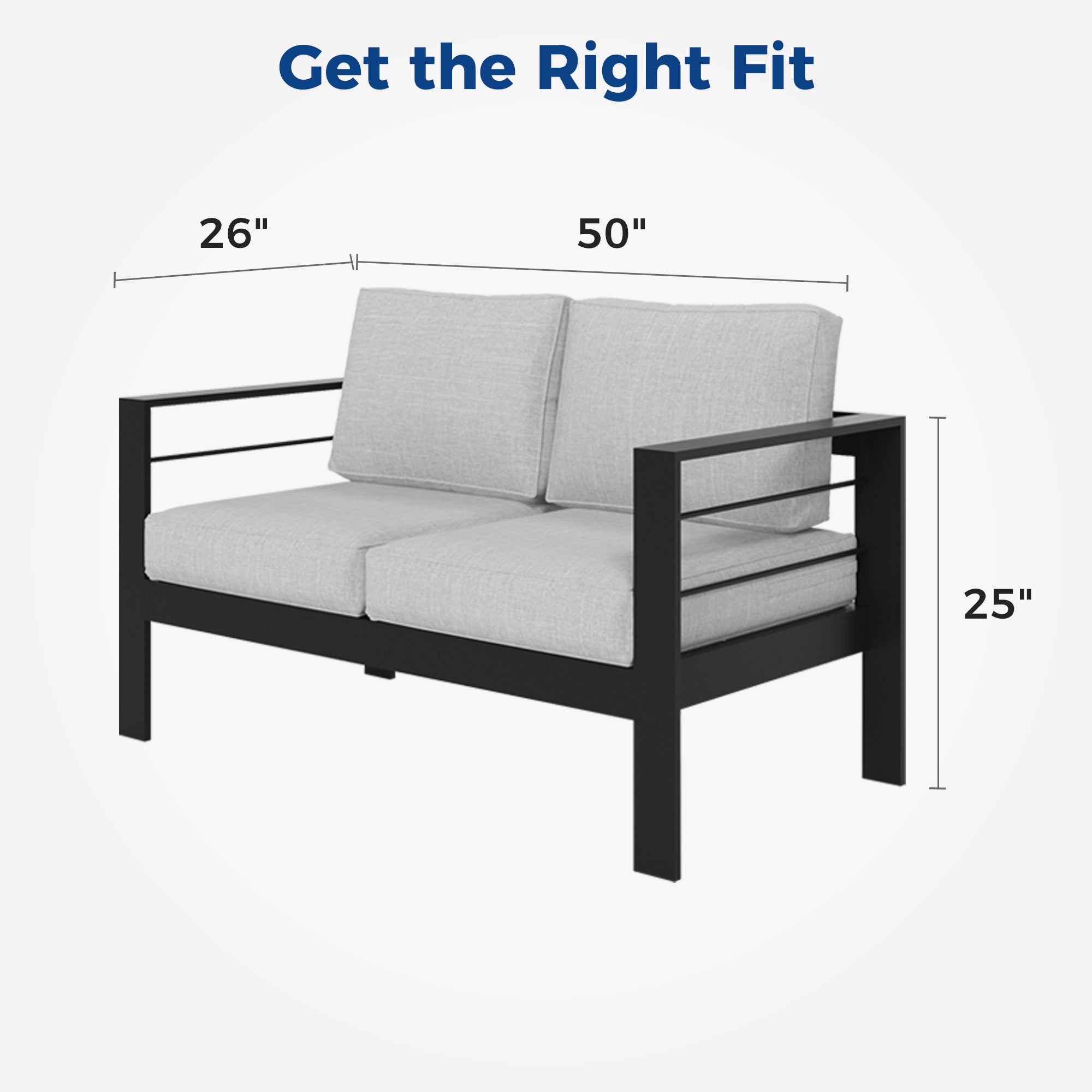 Outdoor Loveseat, All-Weather Metal Aluminum Patio Sofa with 5 Thick Cushion - Light Gray