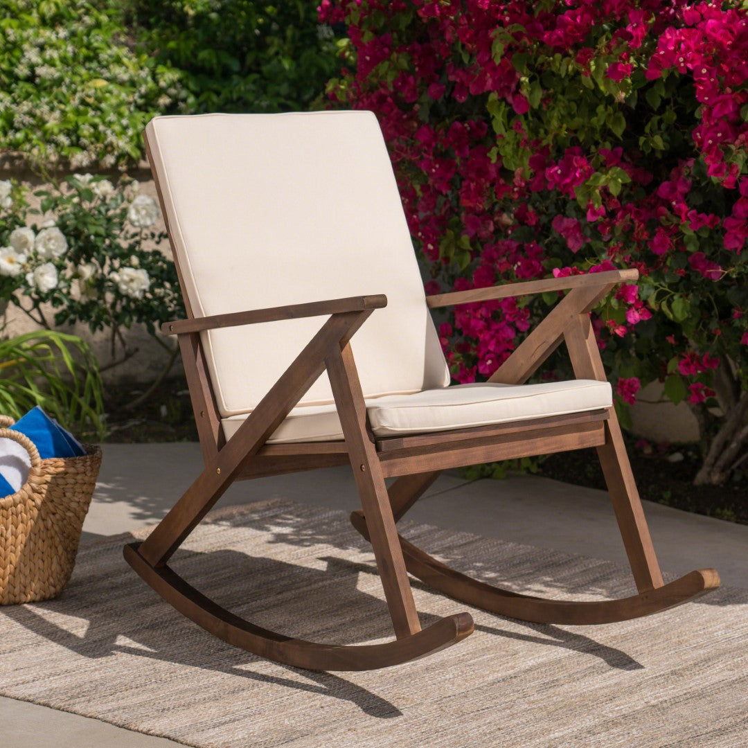 Christopher Knight Home® Gus Acacia Wood Outdoor Rocking Chair with Comfortable Cushion: A Durable, Safe, and Stylish Seating Option for Relaxation