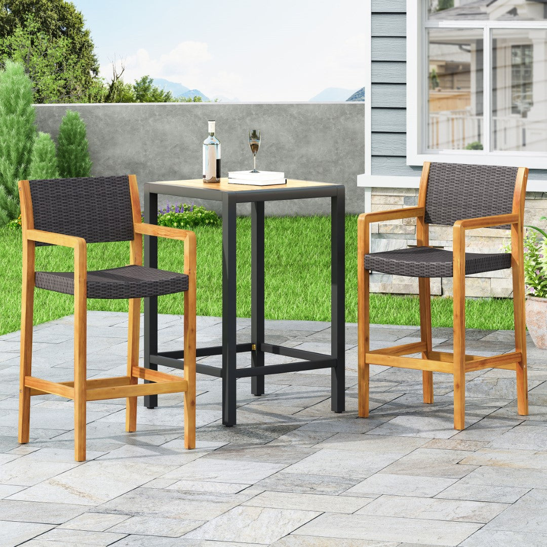 Christopher Knight Home® Genesee 2 - Piece Set of Premium Outdoor Acacia Wood Barstools with Wicker