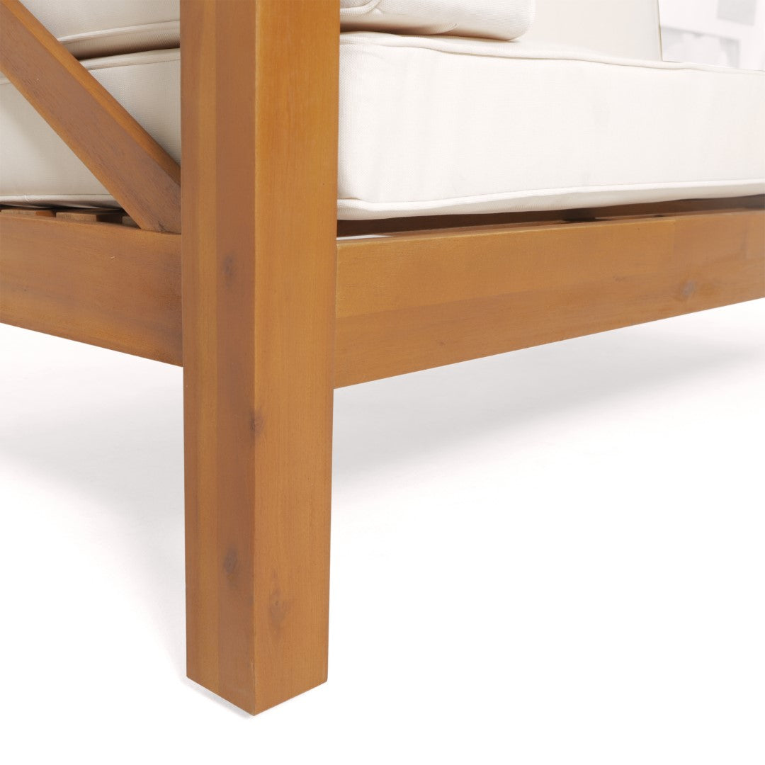 Christopher Knight Home® Brava X-Back Left Corner Bench for Indoor and Outdoor Use, Beige - Exuding Rustic Charm, Constructed with Durable Acacia Wood, Water-Resistant Cushions, Dimensions: 58.25 x 30.25
