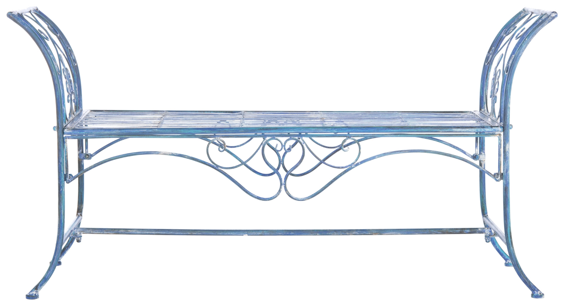 Adina Wrought Iron Outdoor Garden Bench with Victorian Elegance and Intricate Scrolls