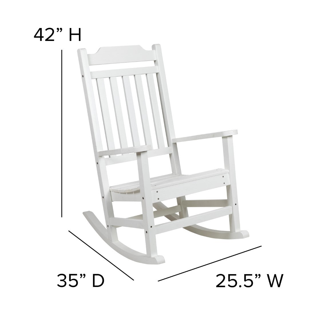 Premium Set of Two All-Weather UV-Resistant Poly Resin Rocking Chairs with an Adirondack Style Side Table for Indoor and Outdoor Use