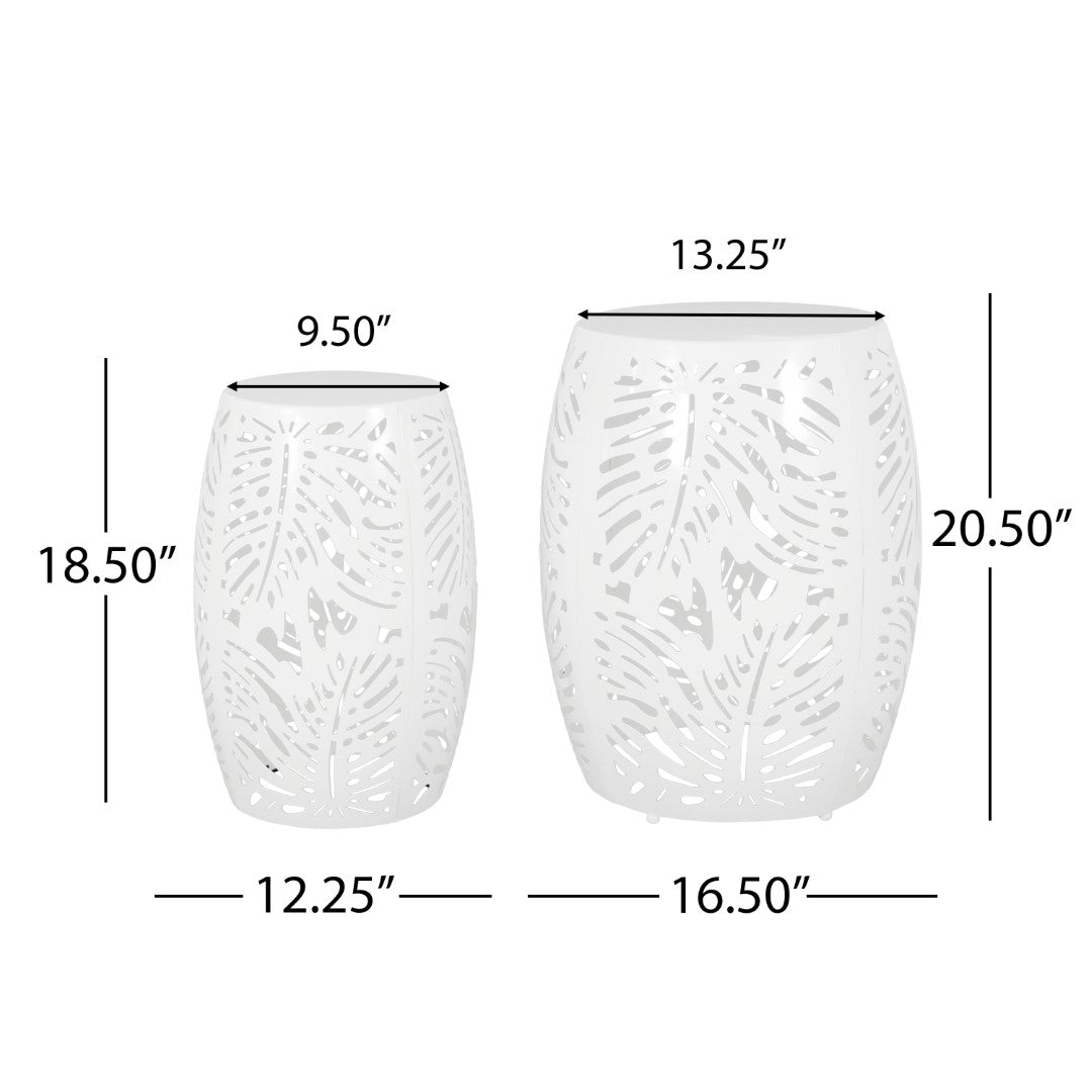 Christopher Knight Home® Satterlee Outdoor Metal Side Table Set of 2 - Stylish Barrel-Shaped Design