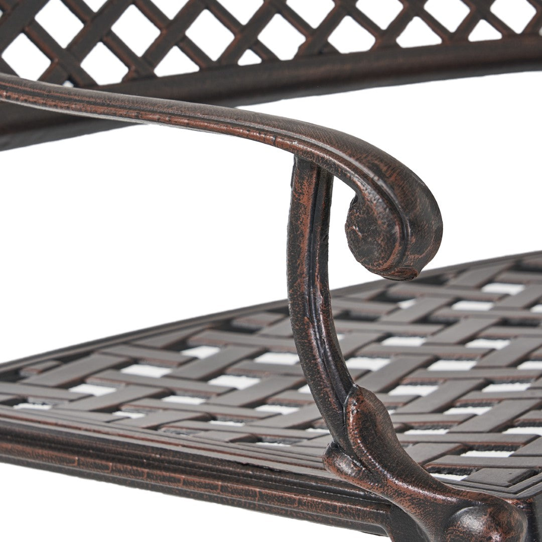 Christopher Knight Home® Tahoe Sector Outdoor Curved Loveseat Bench in Copper - Sturdy Aluminum, Diamond - Cross Design, 65x27x32.75