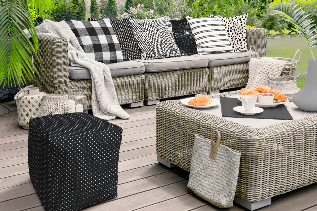Stylish and Comfortable Turquoise Indoor-Outdoor Polka Dot Pouf Ottoman for Home Decor and Patio Relaxation