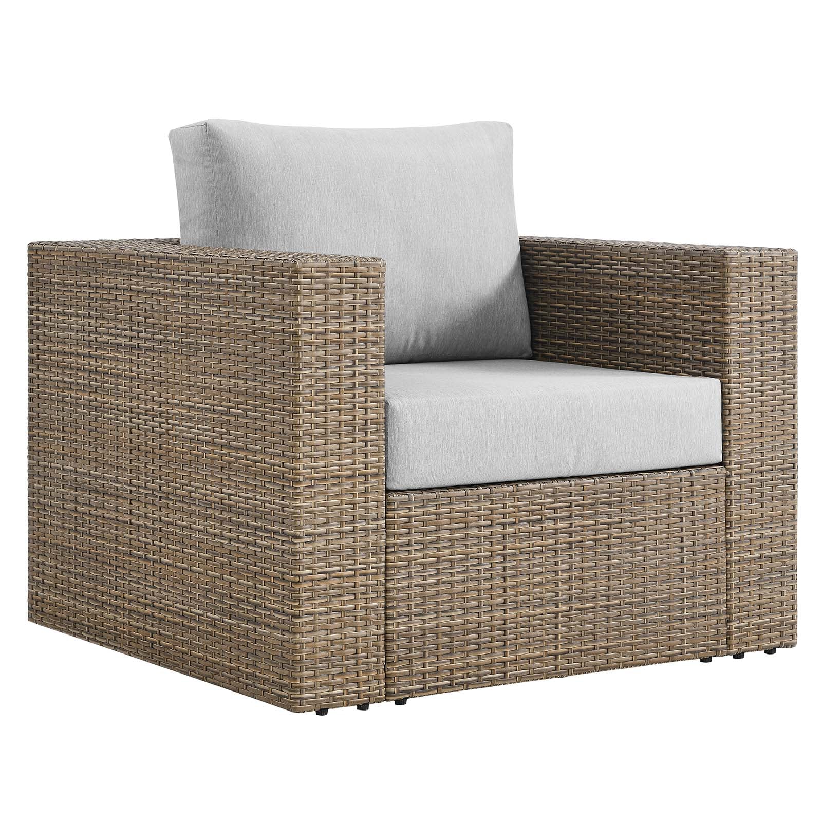 Convene Outdoor Patio 4-Piece Furniture Set - Elegant Synthetic Rattan Weave Design, All-Weather Resistant Cushions and Tempered Glass Top Table for Outdoor Spaces