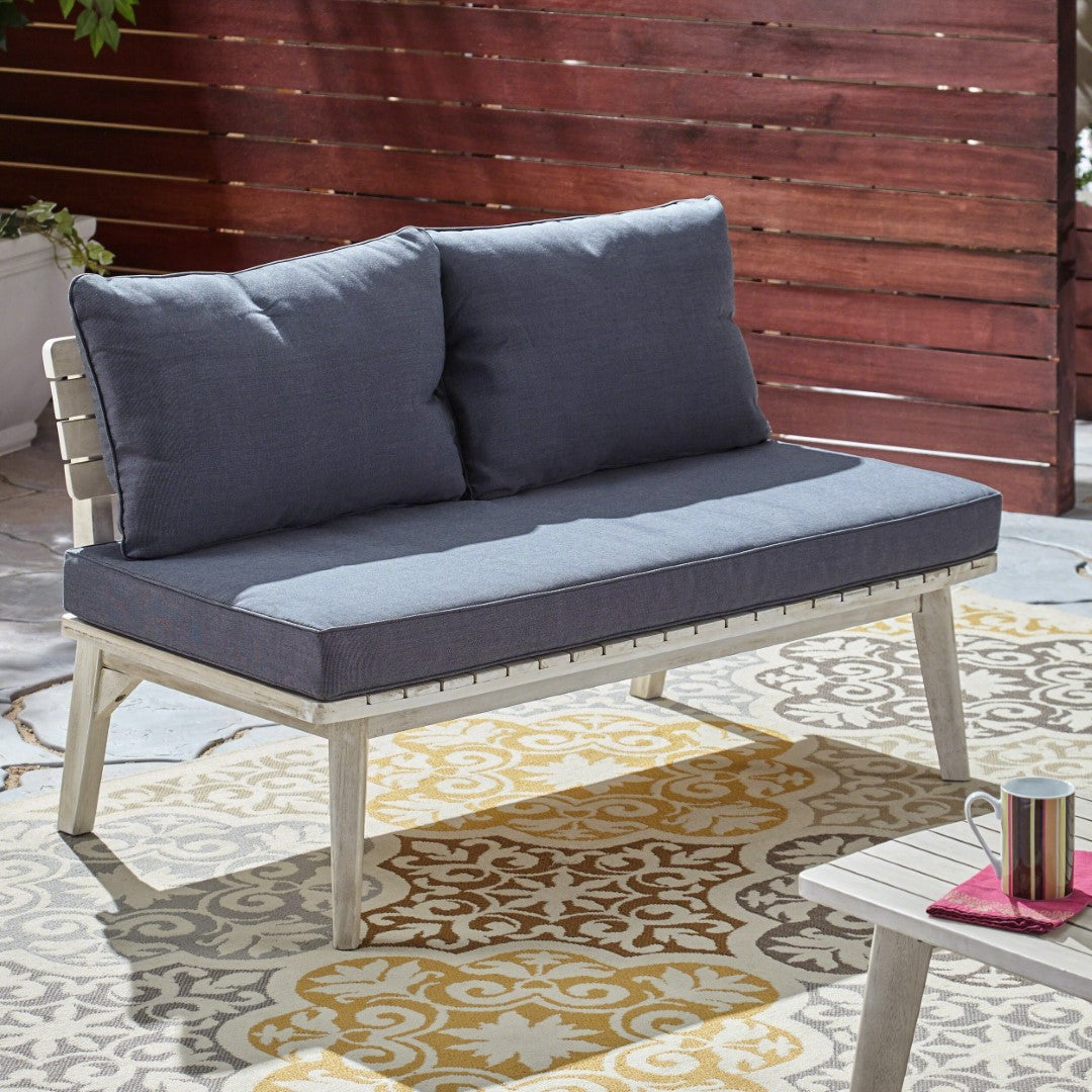 Christopher Knight Home® Mid - Century Outdoor Acacia Wood Loveseat with Weather - Resistant Gray Cushions