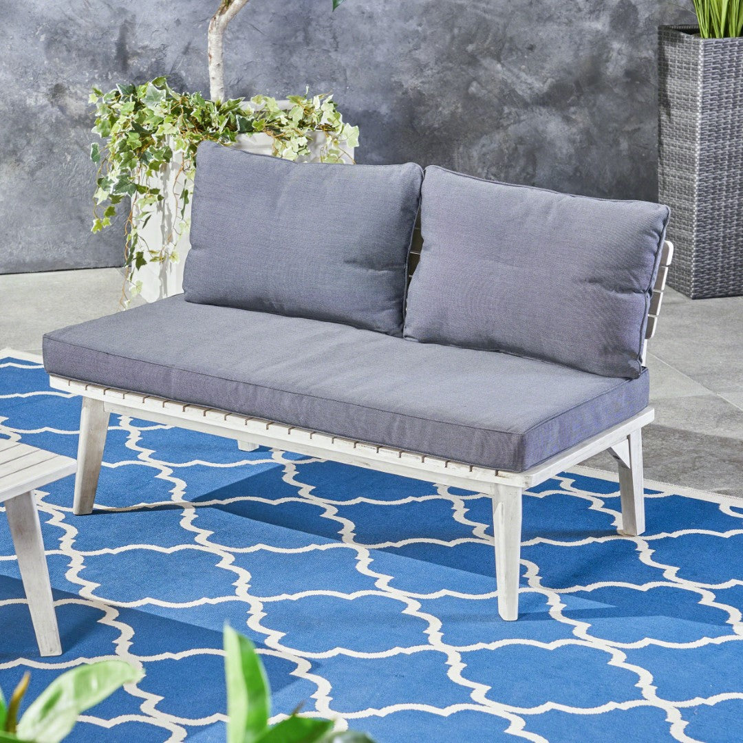 Christopher Knight Home® Mid - Century Outdoor Acacia Wood Loveseat with Weather - Resistant Gray Cushions