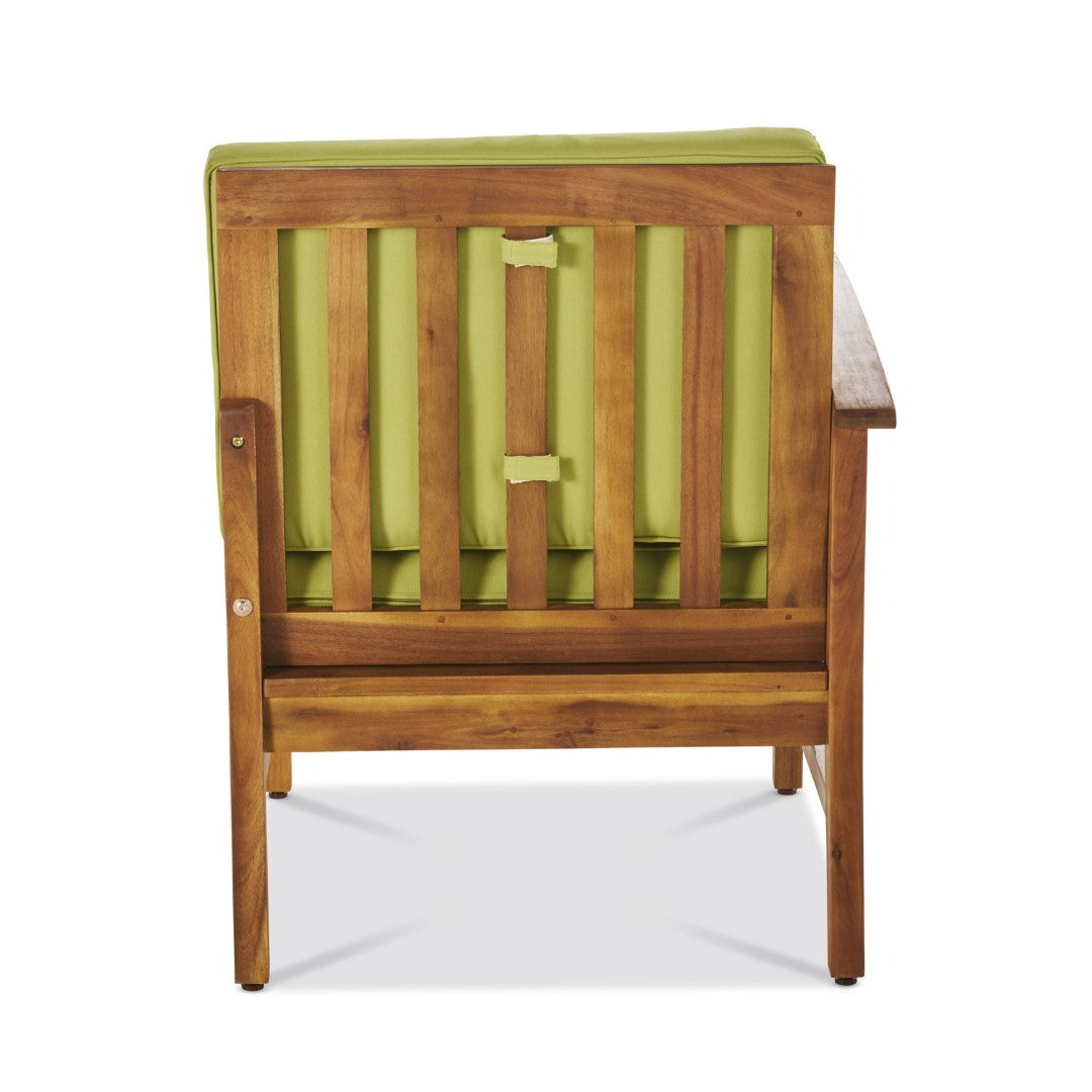 Christopher Knight Home® Outdoor Perla Left-Side Armchair Made of Acacia Wood, Featuring Green Water-Resistant Cushions for Comfort and Easy Maintenance, Dimensions: 26 x 28 x 32.75 Inches