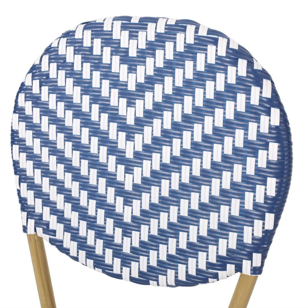 Christopher Knight Home® Picardy 2-Piece Outdoor Aluminum French Bistro Chairs in Navy, White & Bamboo Finish