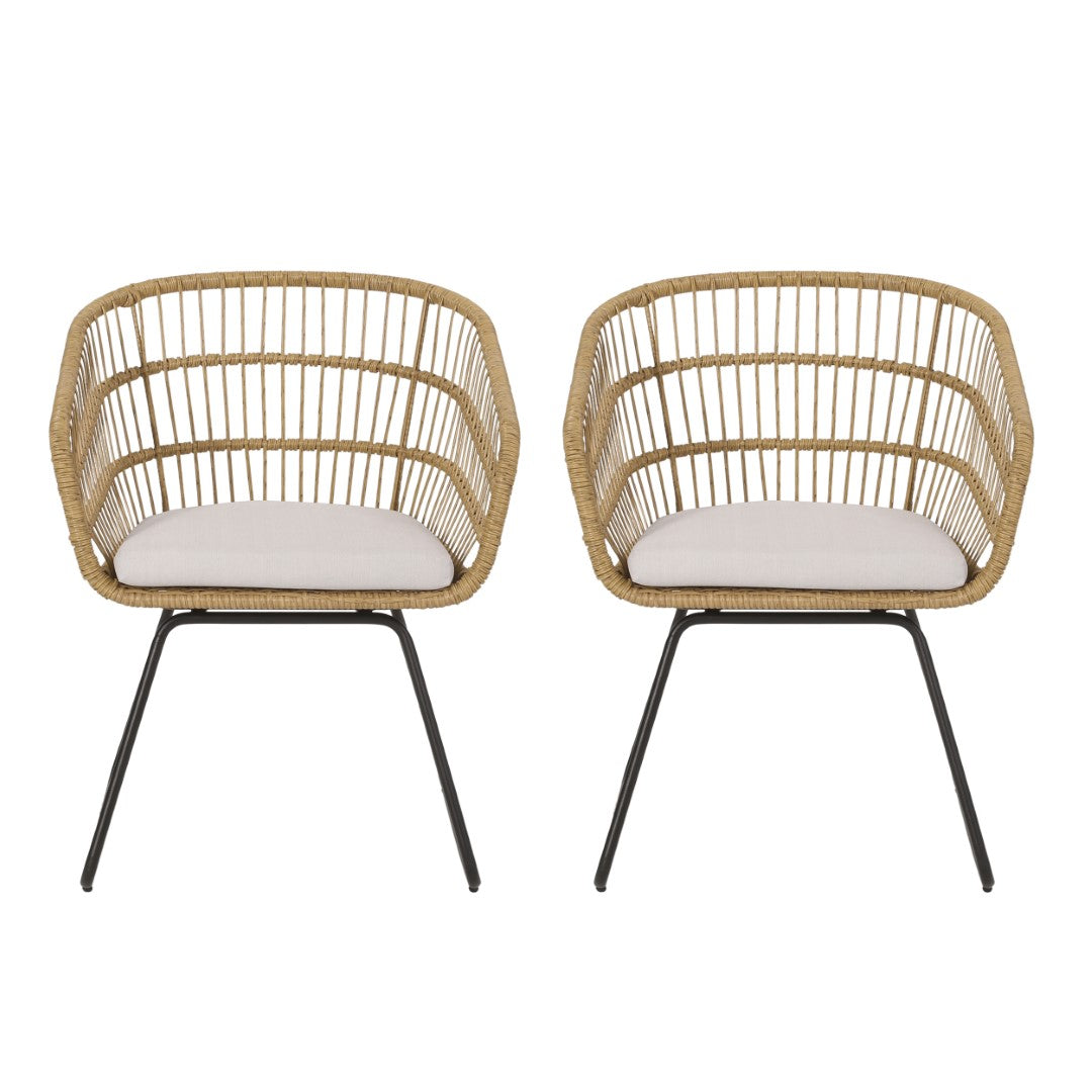 Christopher Knight Home® Lemere 2 - Piece Light Brown, Beige & Black Outdoor Wicker Dining Chairs with Cushions