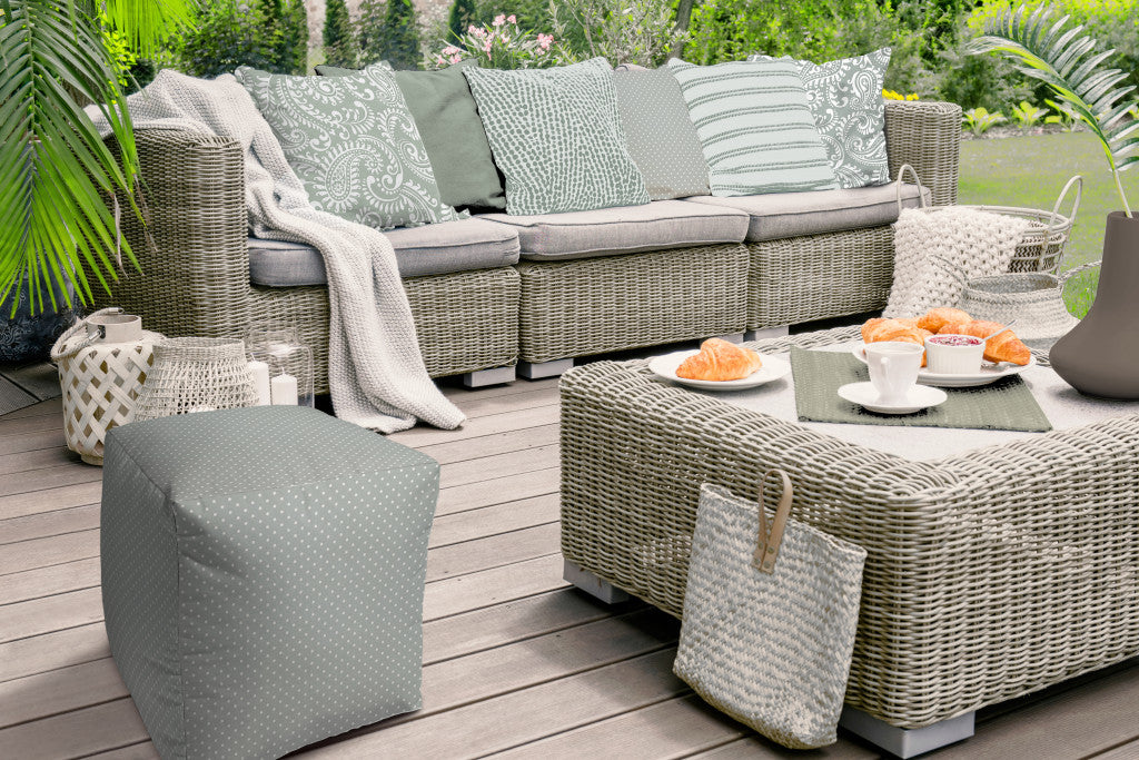 Stylish and Comfortable Turquoise Indoor-Outdoor Polka Dot Pouf Ottoman for Home Decor and Patio Relaxation