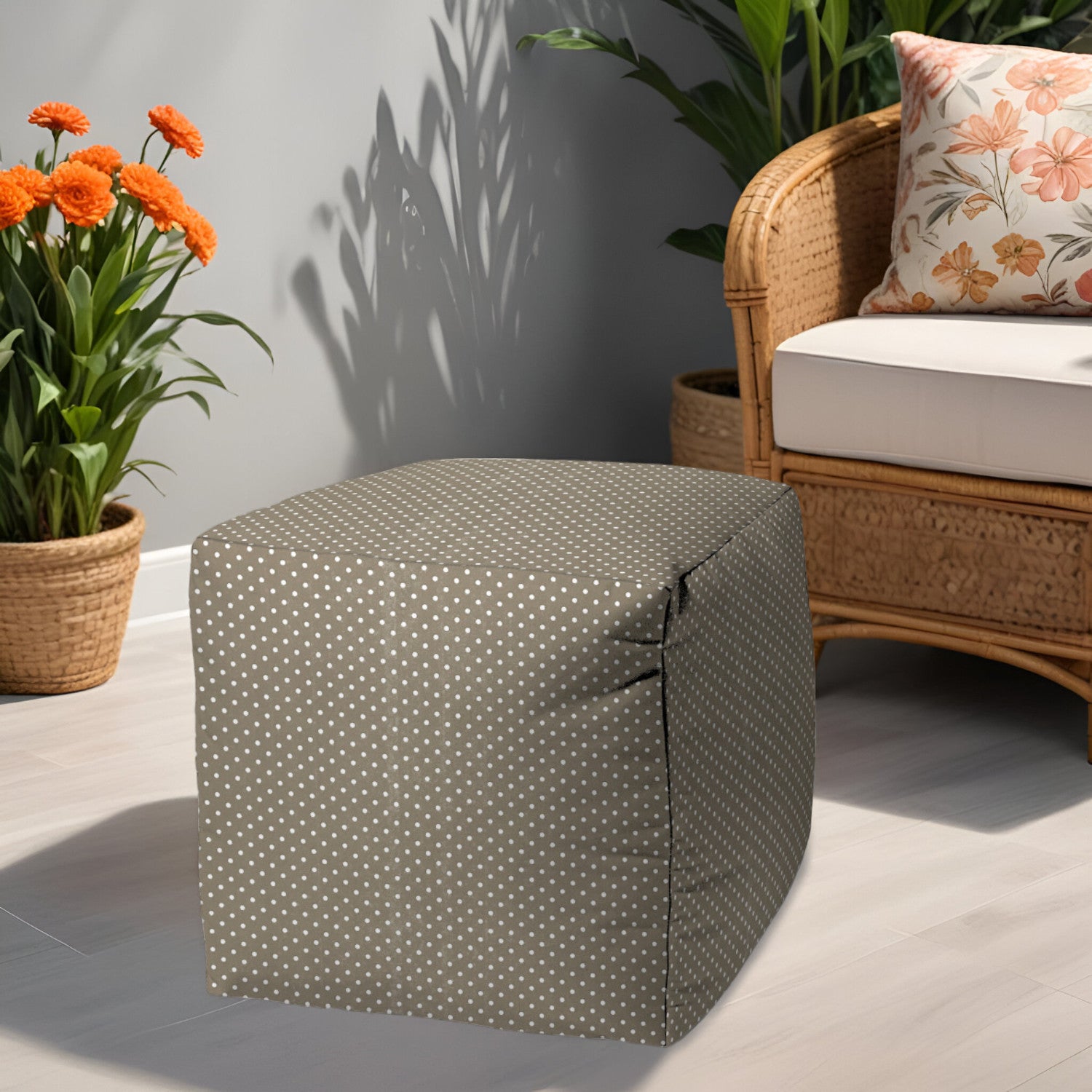 Stylish and Comfortable Turquoise Indoor-Outdoor Polka Dot Pouf Ottoman for Home Decor and Patio Relaxation